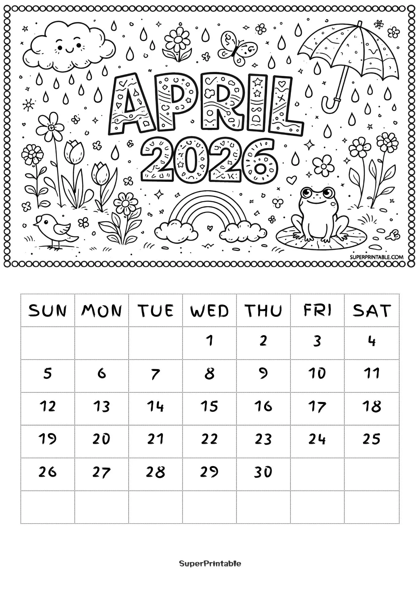 2026 Coloring Calendar Printable for Kids Vol. 2 4