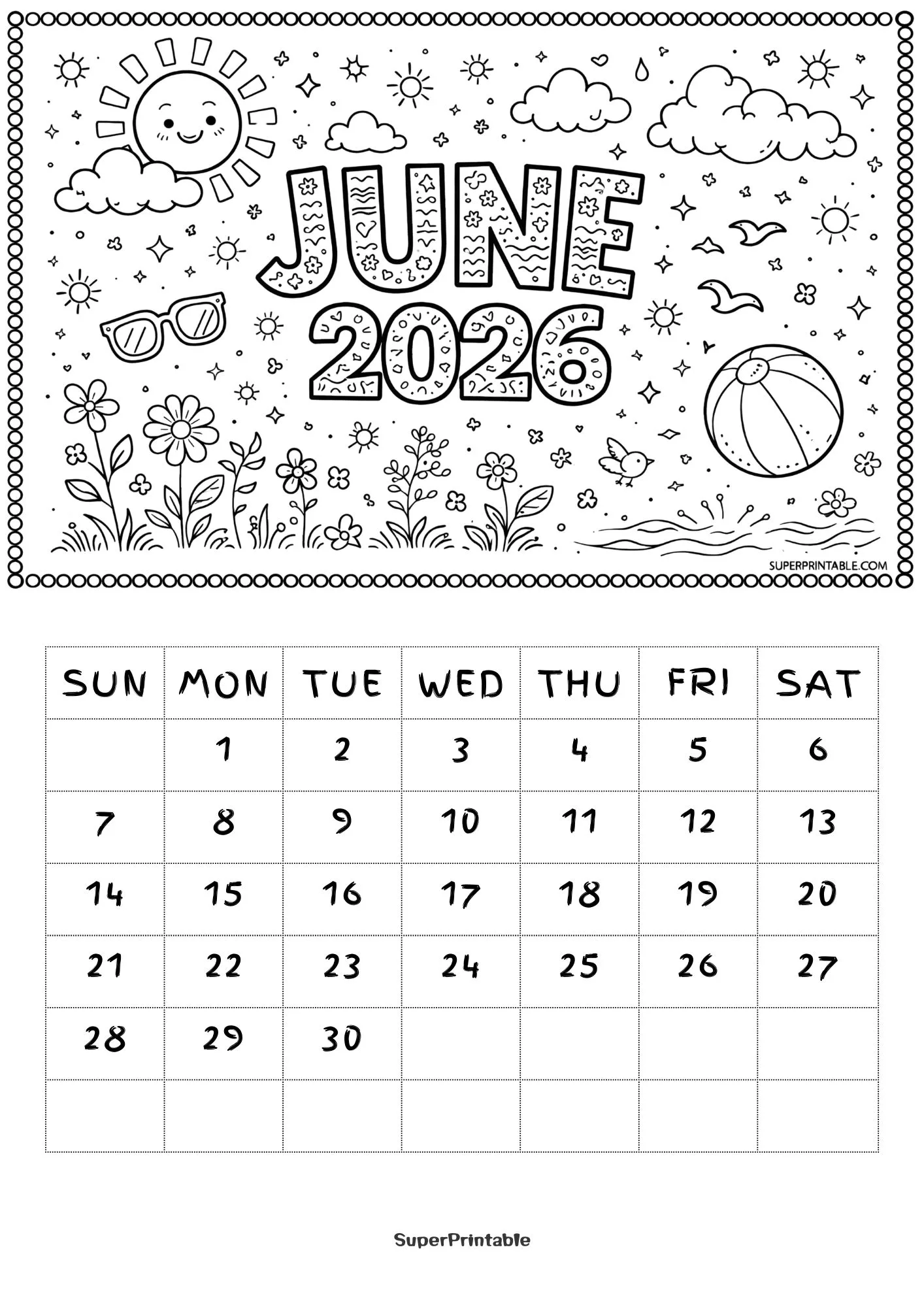 2026 Coloring Calendar Printable for Kids Vol. 2 6