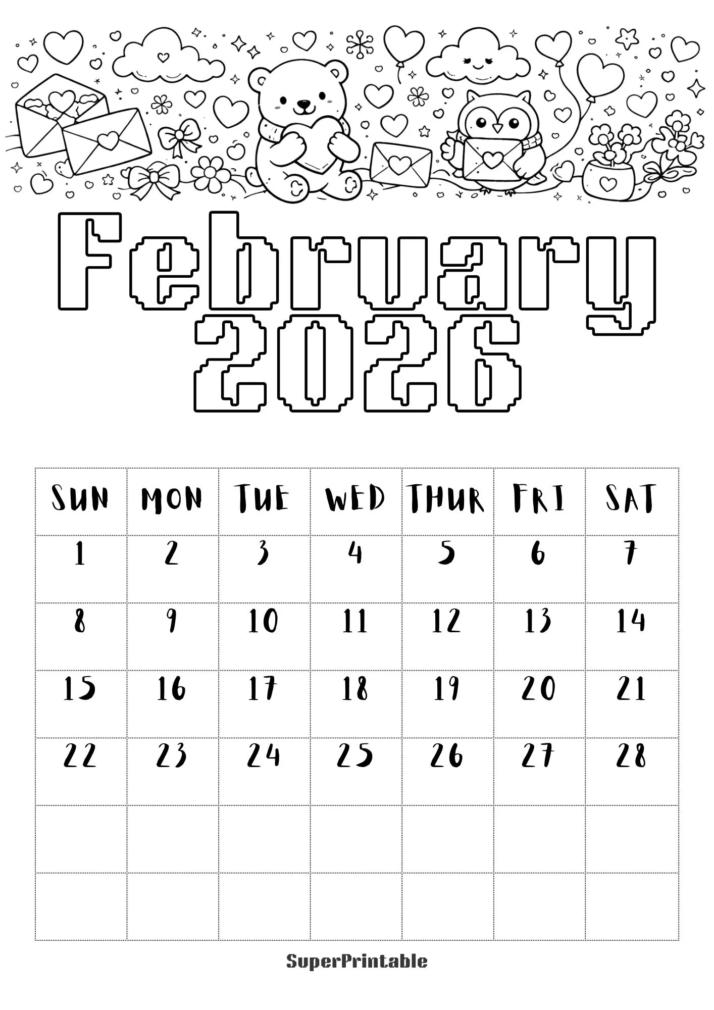 2026 Coloring Calendar for Kids 2