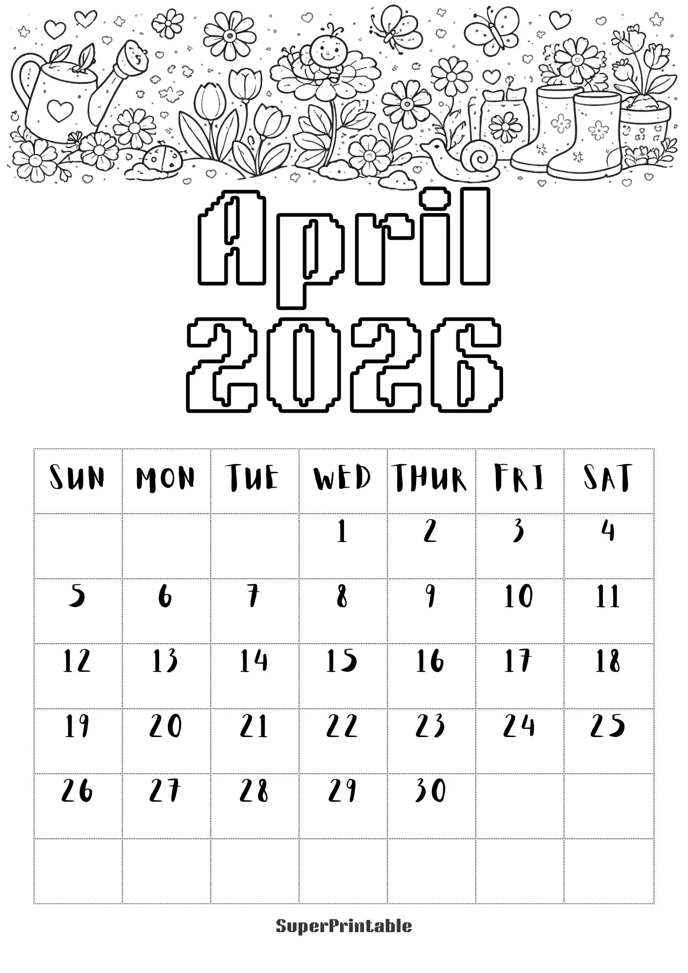2026 Coloring Calendar for Kids 4