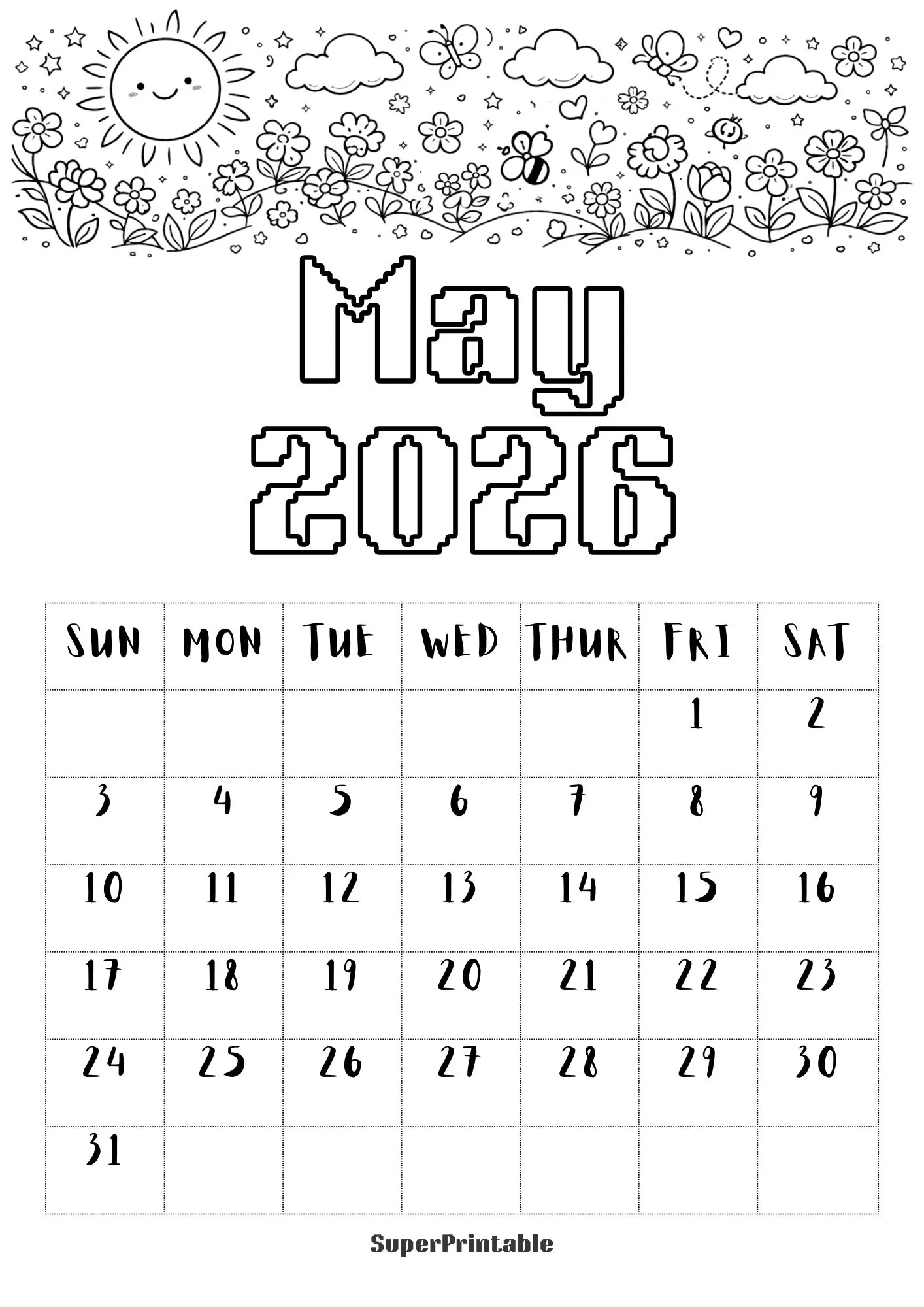 2026 Coloring Calendar for Kids 5