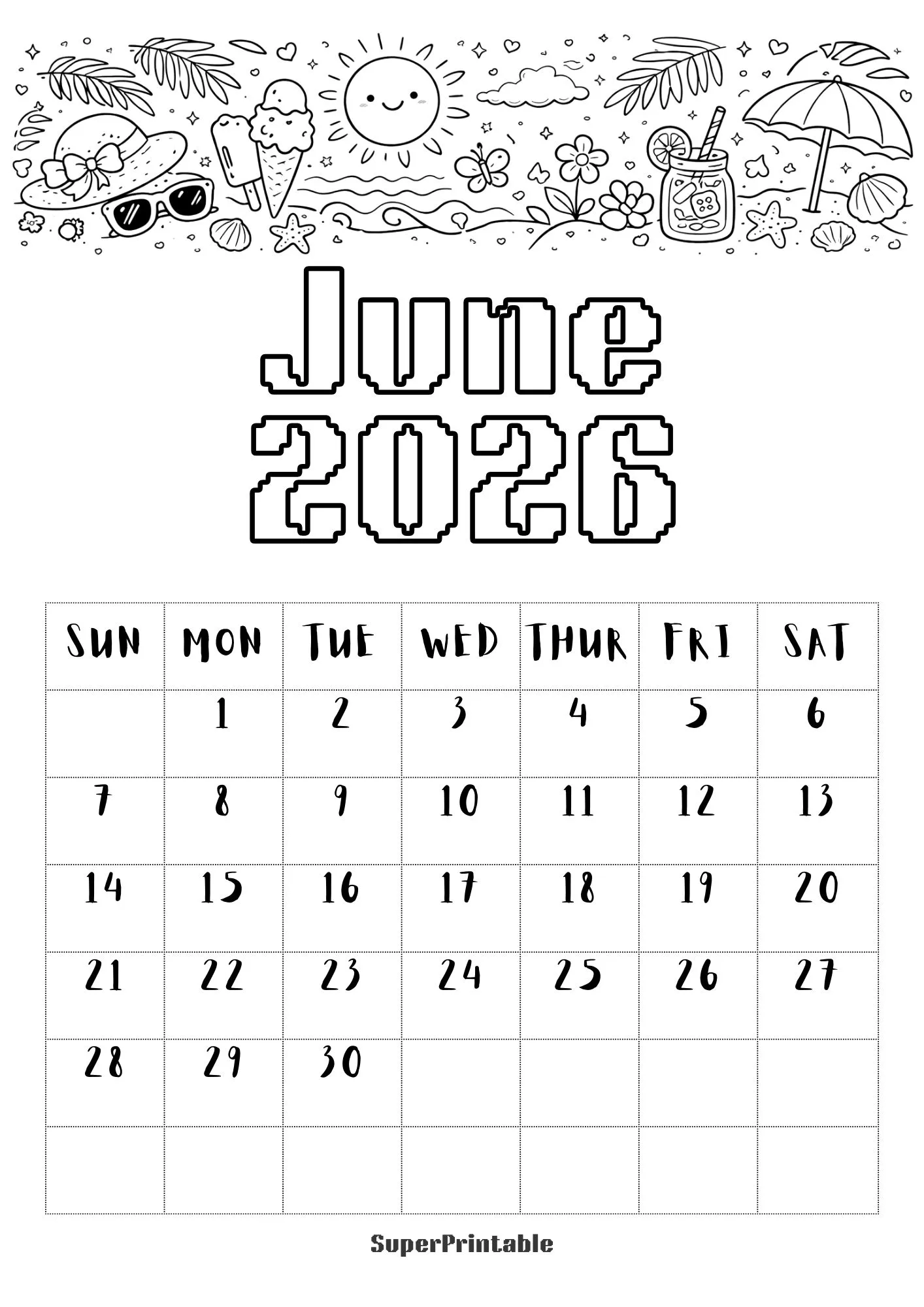 2026 Coloring Calendar for Kids 6
