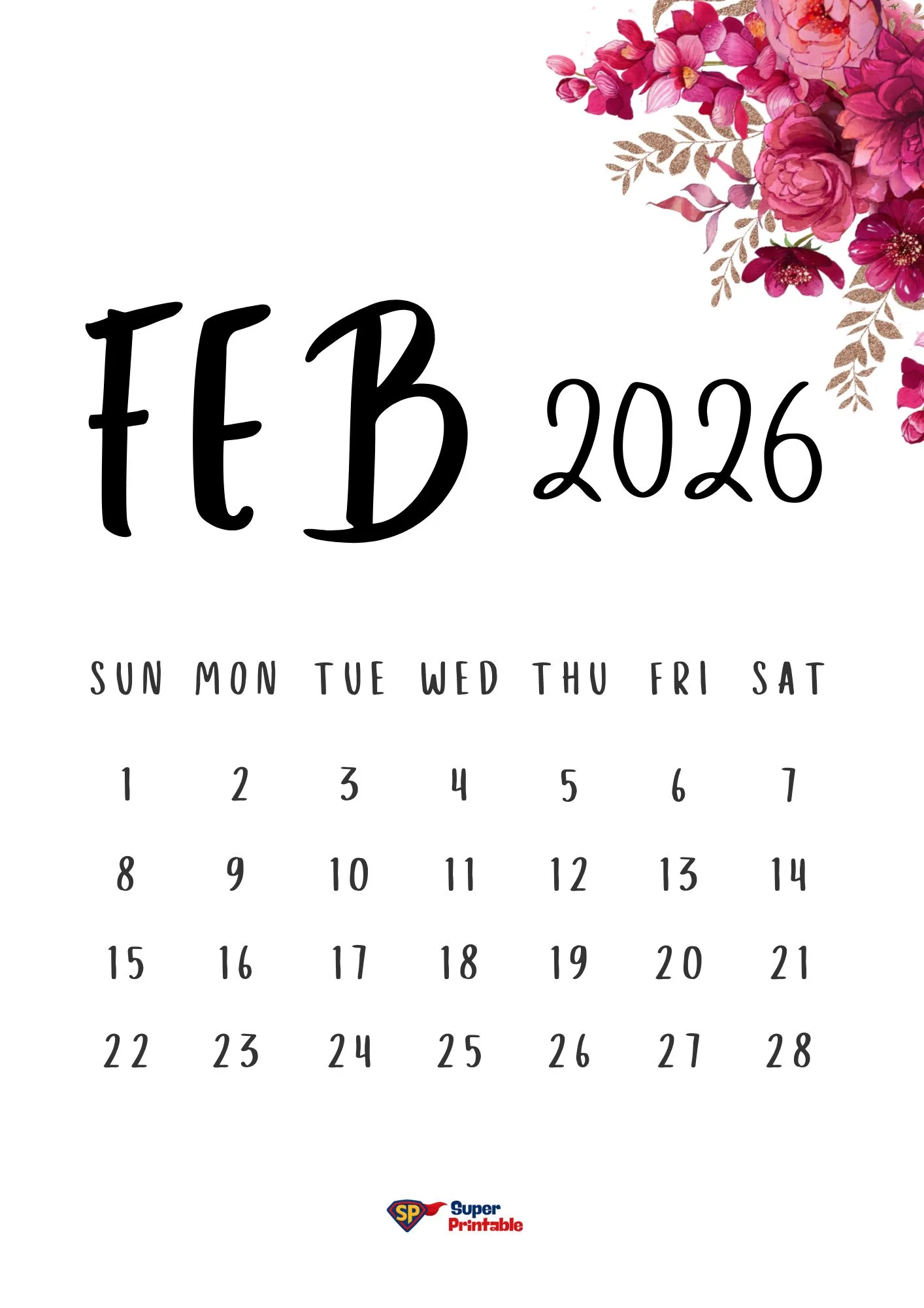 2026 Floral Calendar Printable 2