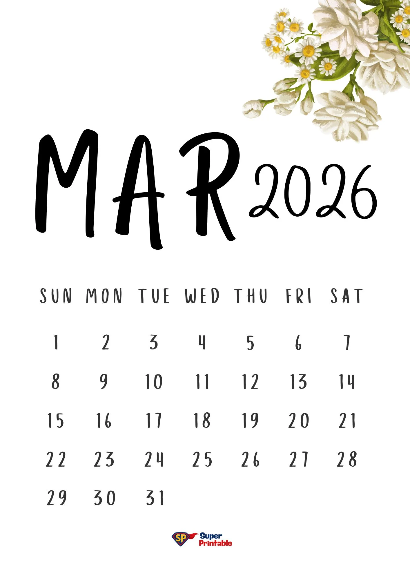 2026 Floral Calendar Printable 3