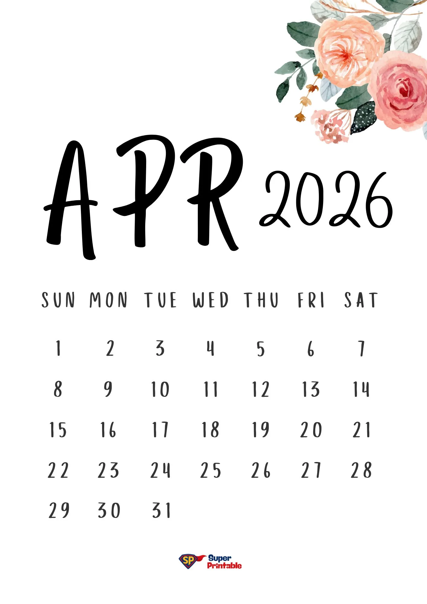 2026 Floral Calendar Printable 4