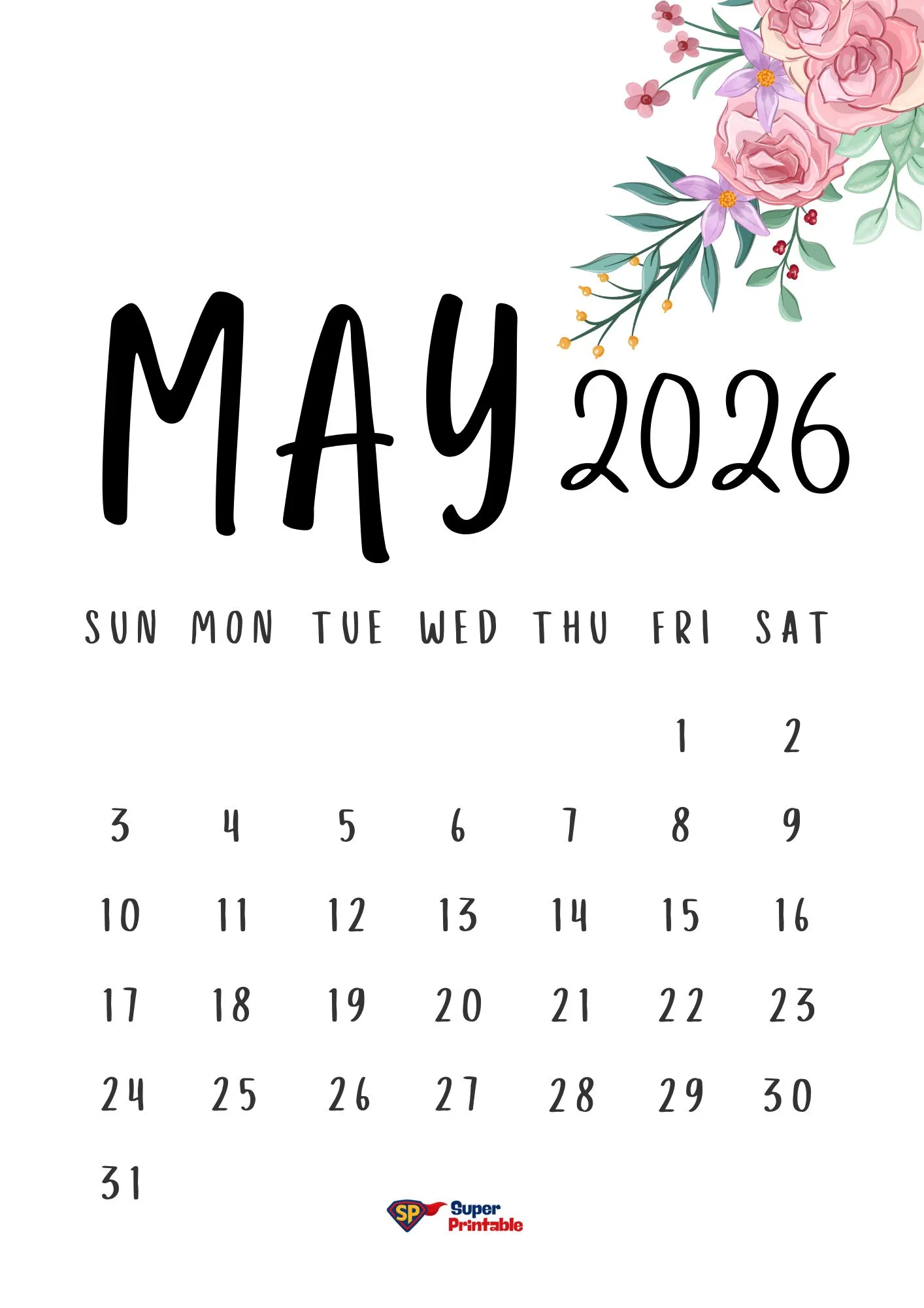 2026 Floral Calendar Printable 5