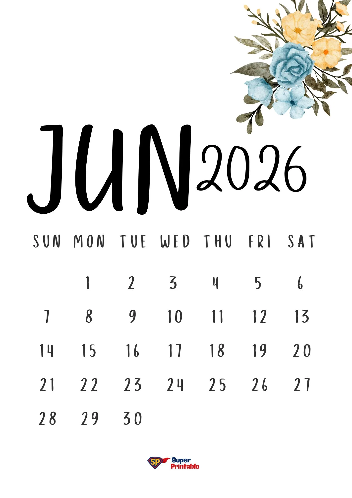 2026 Floral Calendar Printable 6