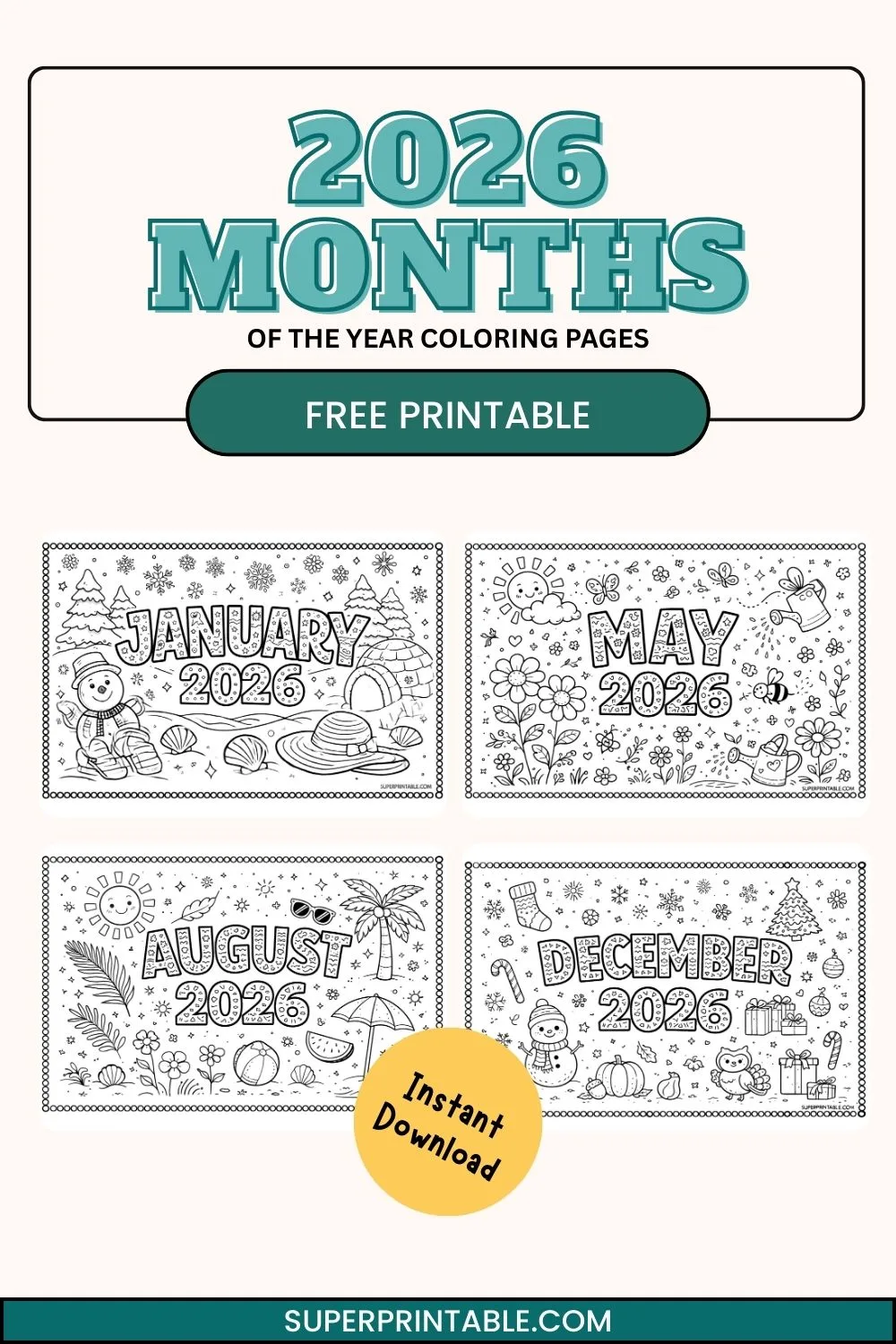 2026 Months of The Year Coloring Pages Pinterest Image