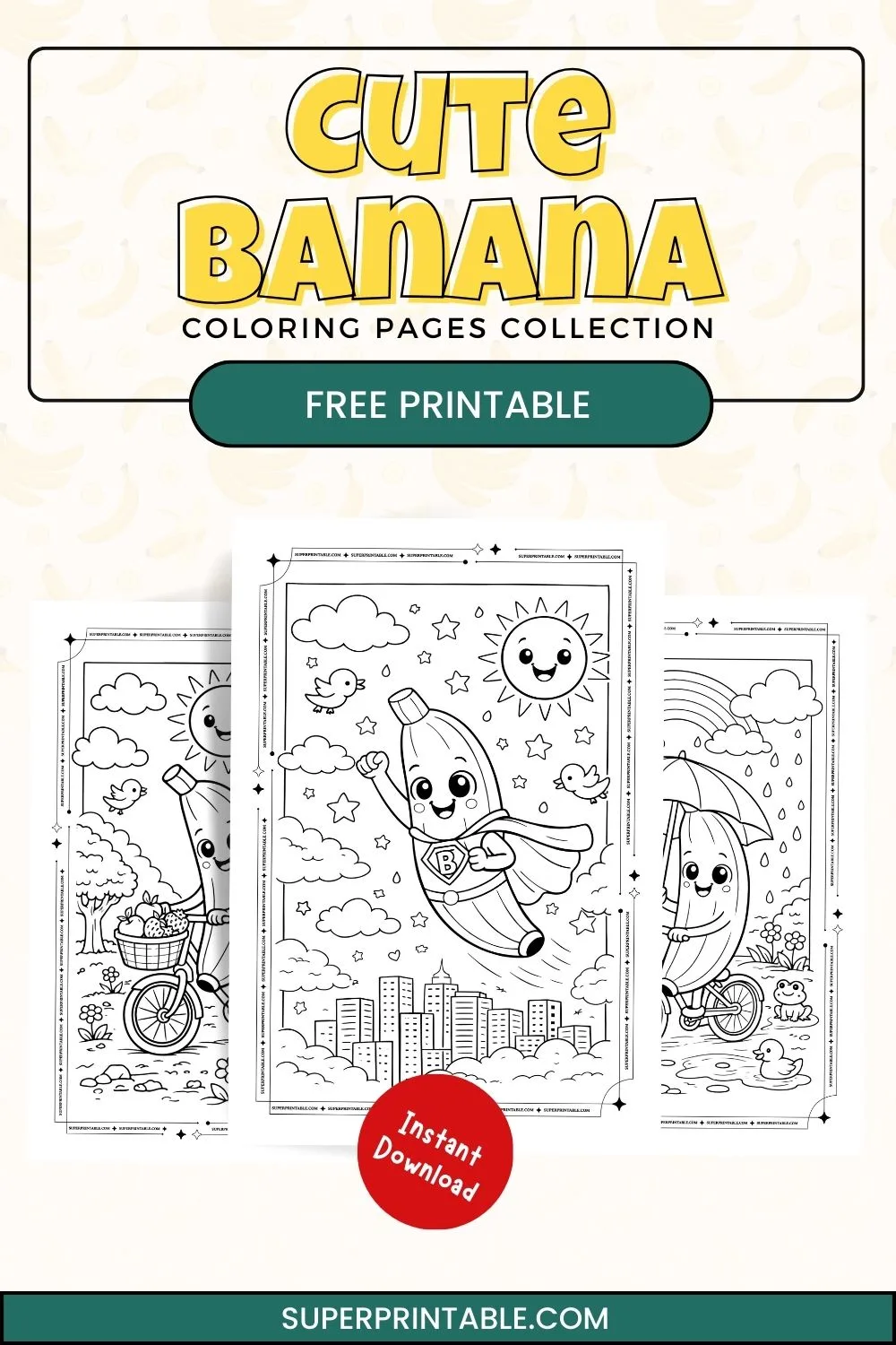 25+ Cute Banana Coloring Pages Pinterest Image