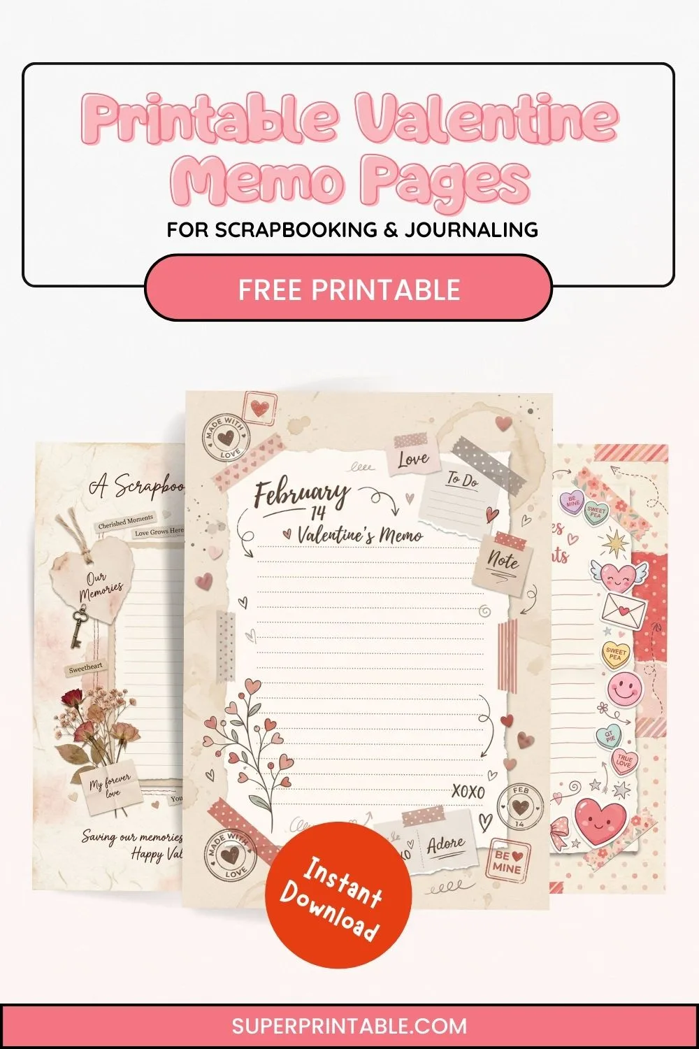 35+ Printable Valentine Memo Pages for Scrapbooking Pinterest Image