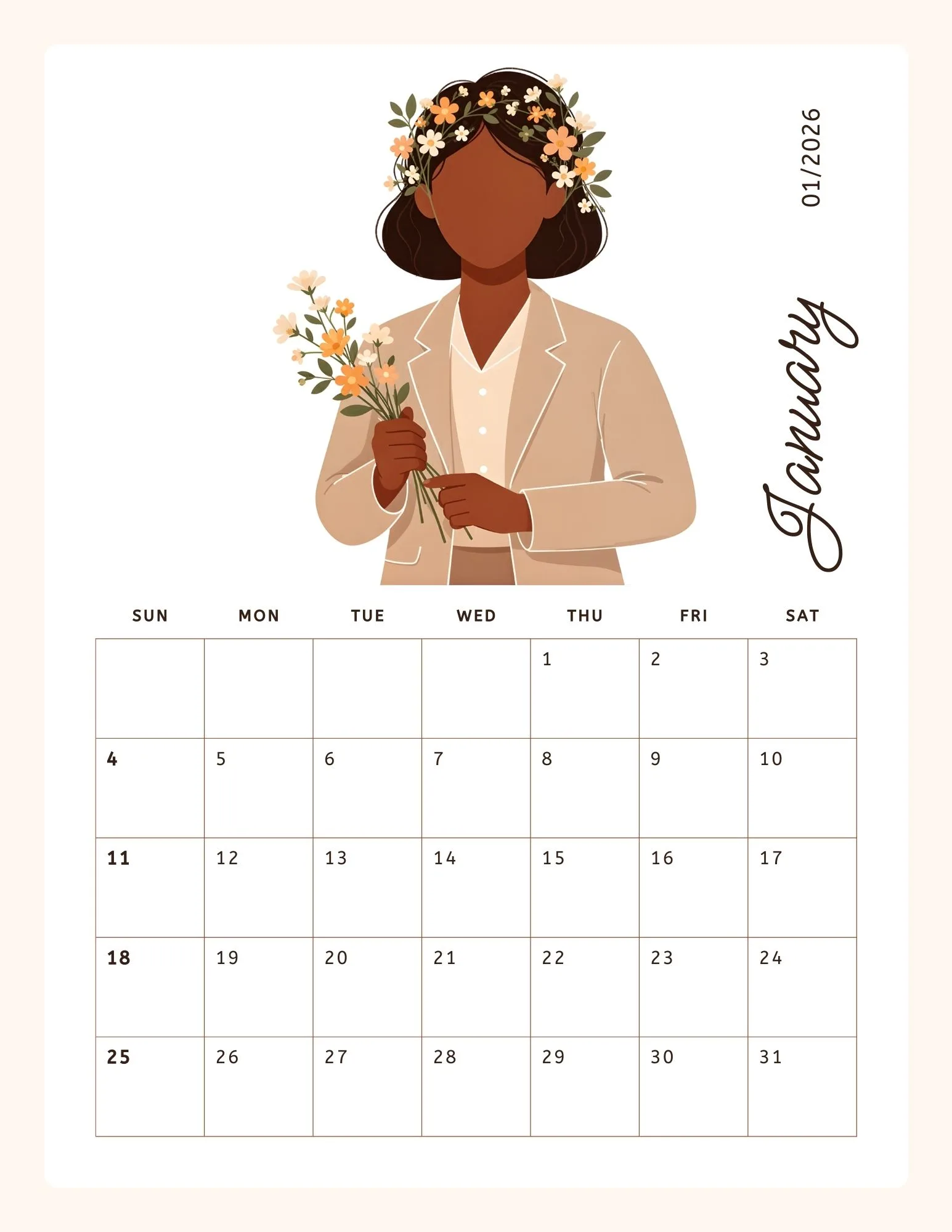A Year In Bloom Modern Female Illustrated 2026 Calendar 2