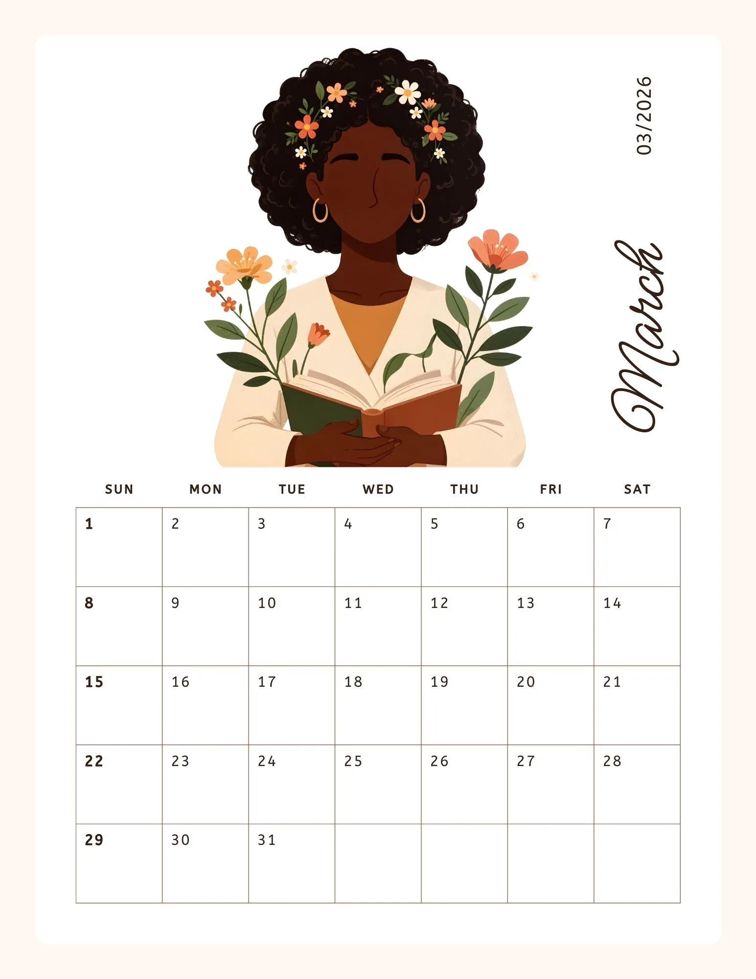 A Year In Bloom Modern Female Illustrated 2026 Calendar 4