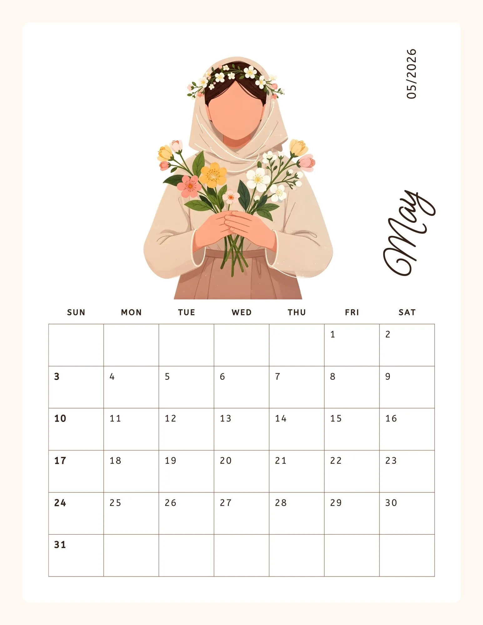 A Year In Bloom Modern Female Illustrated 2026 Calendar 6