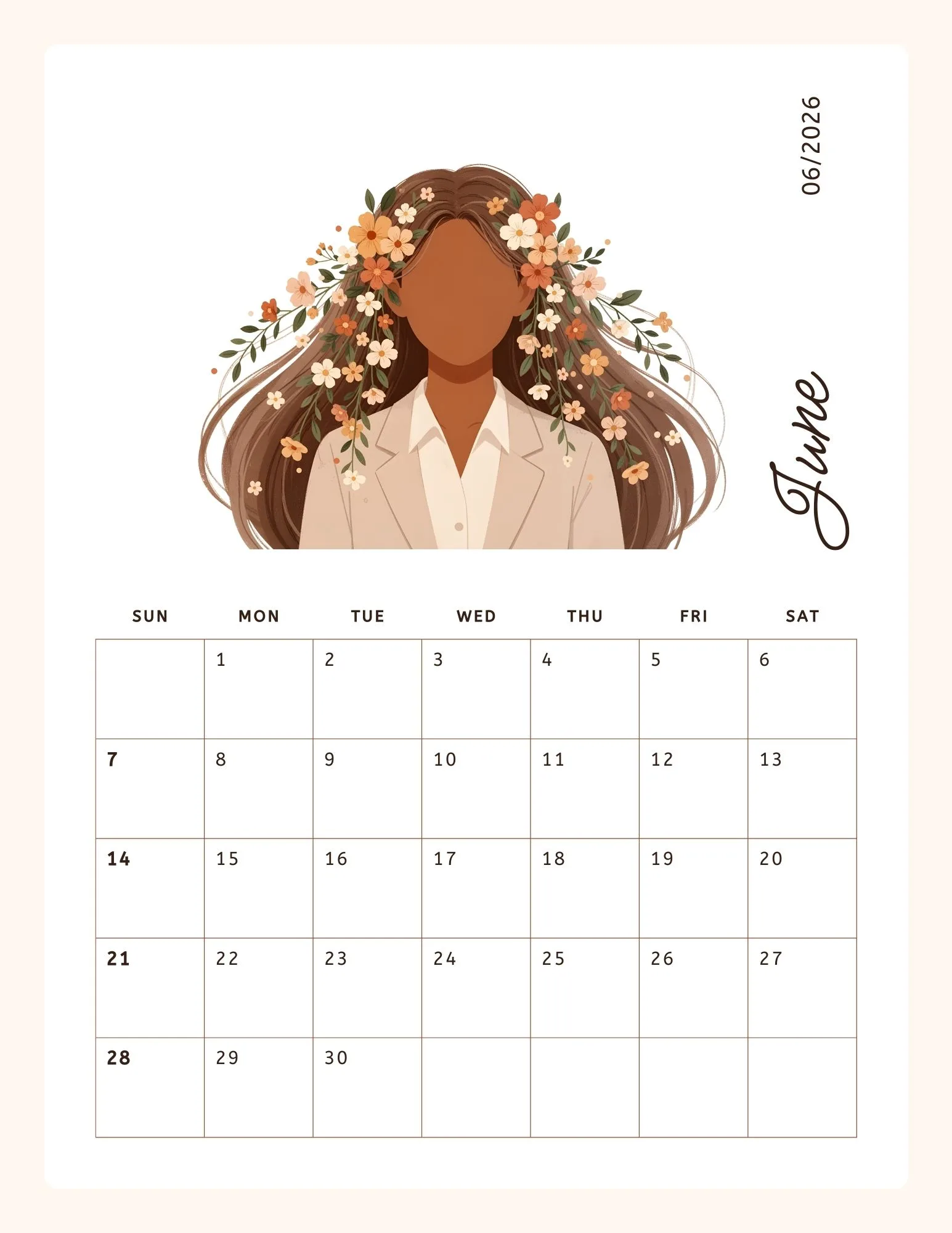 A Year In Bloom Modern Female Illustrated 2026 Calendar 7