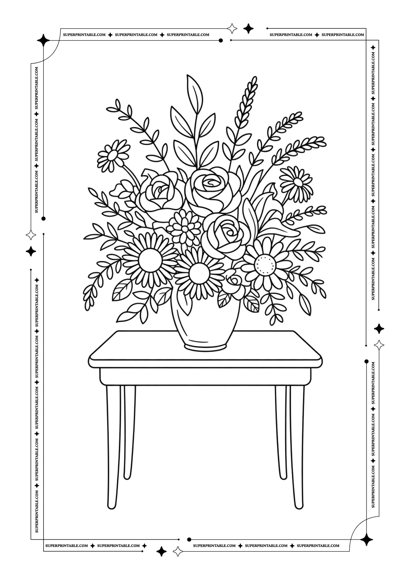 Adult Coloring Book of Flowers and Vases 10