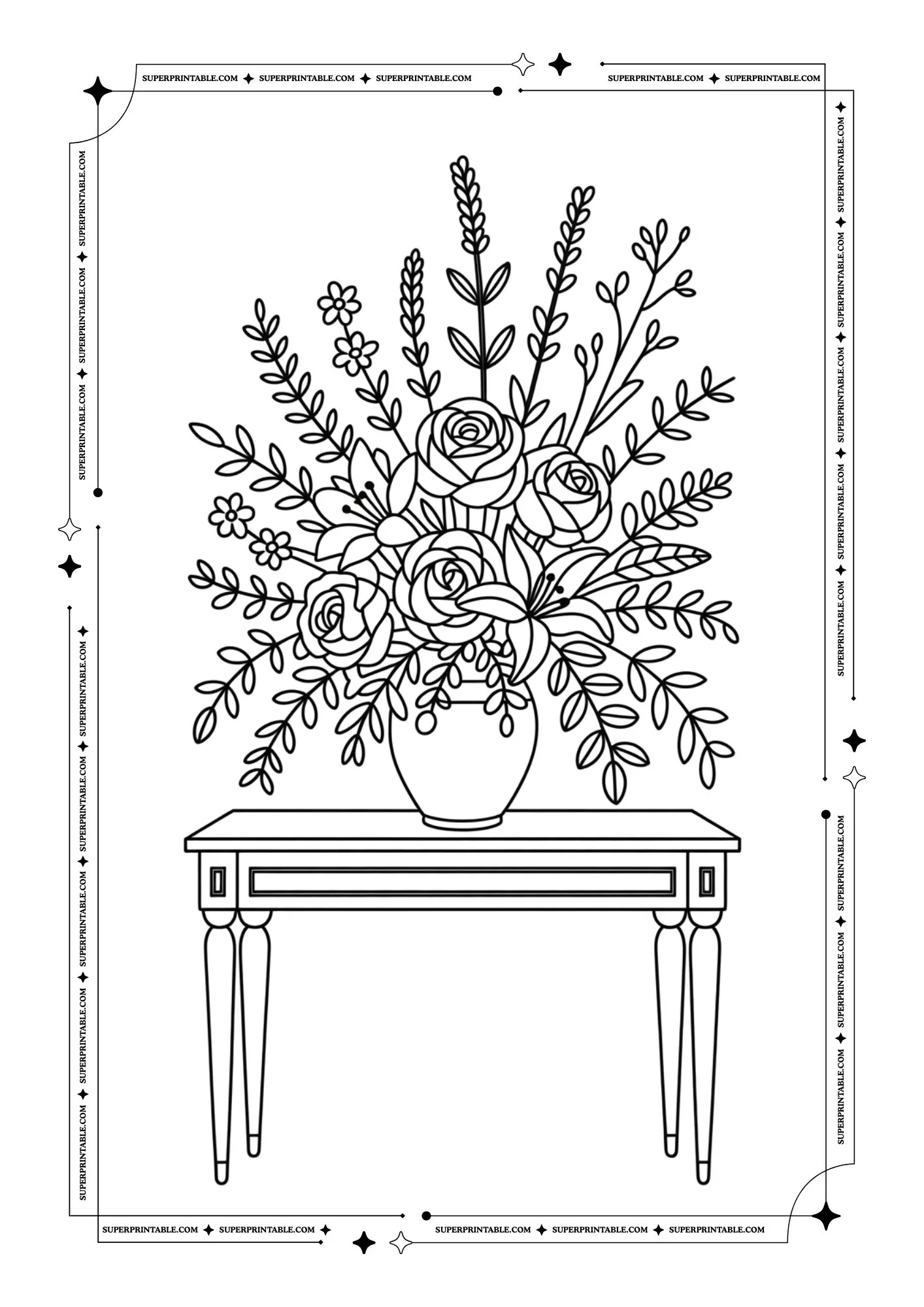 Adult Coloring Book of Flowers and Vases 13