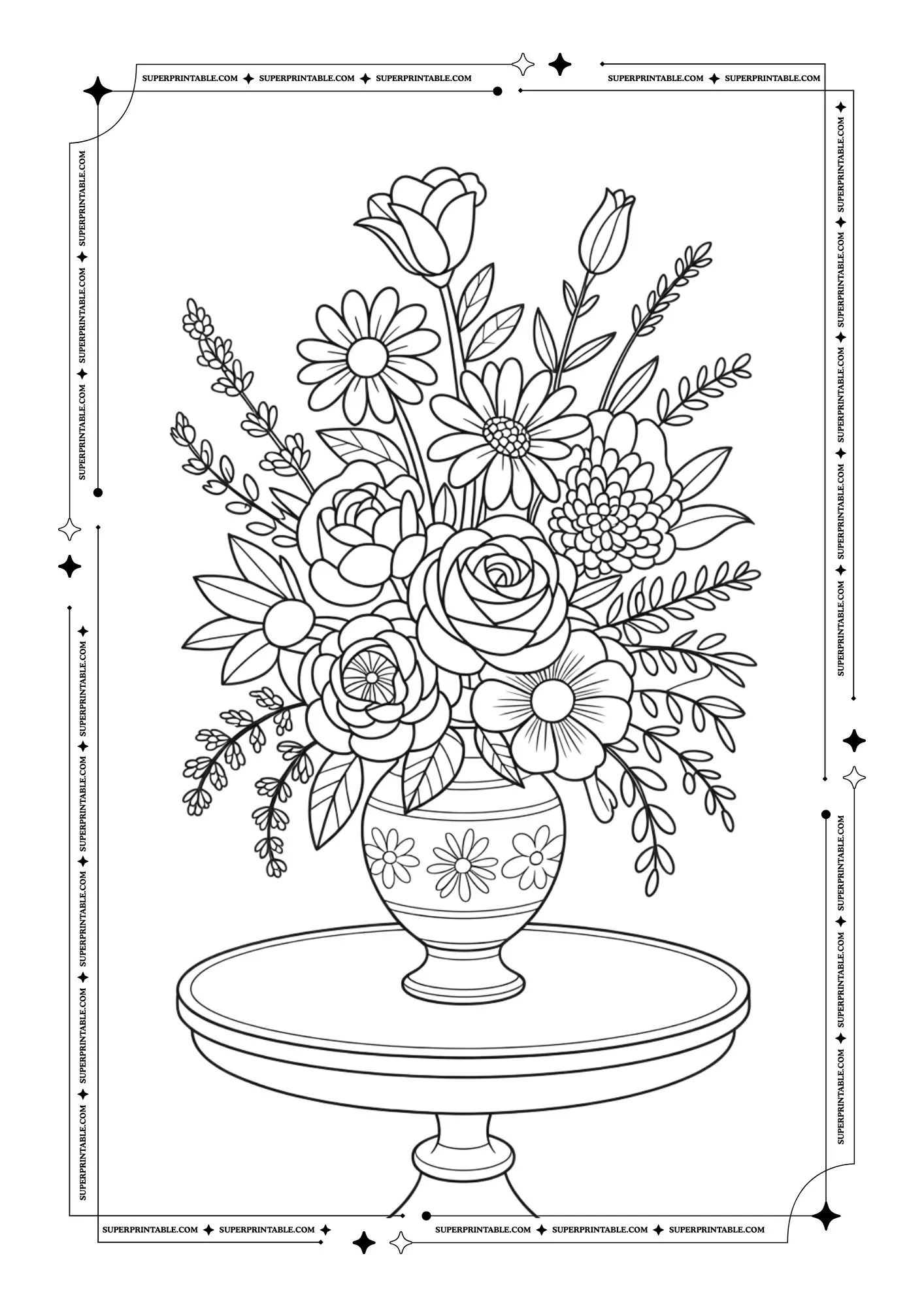 Adult Coloring Book of Flowers and Vases 4