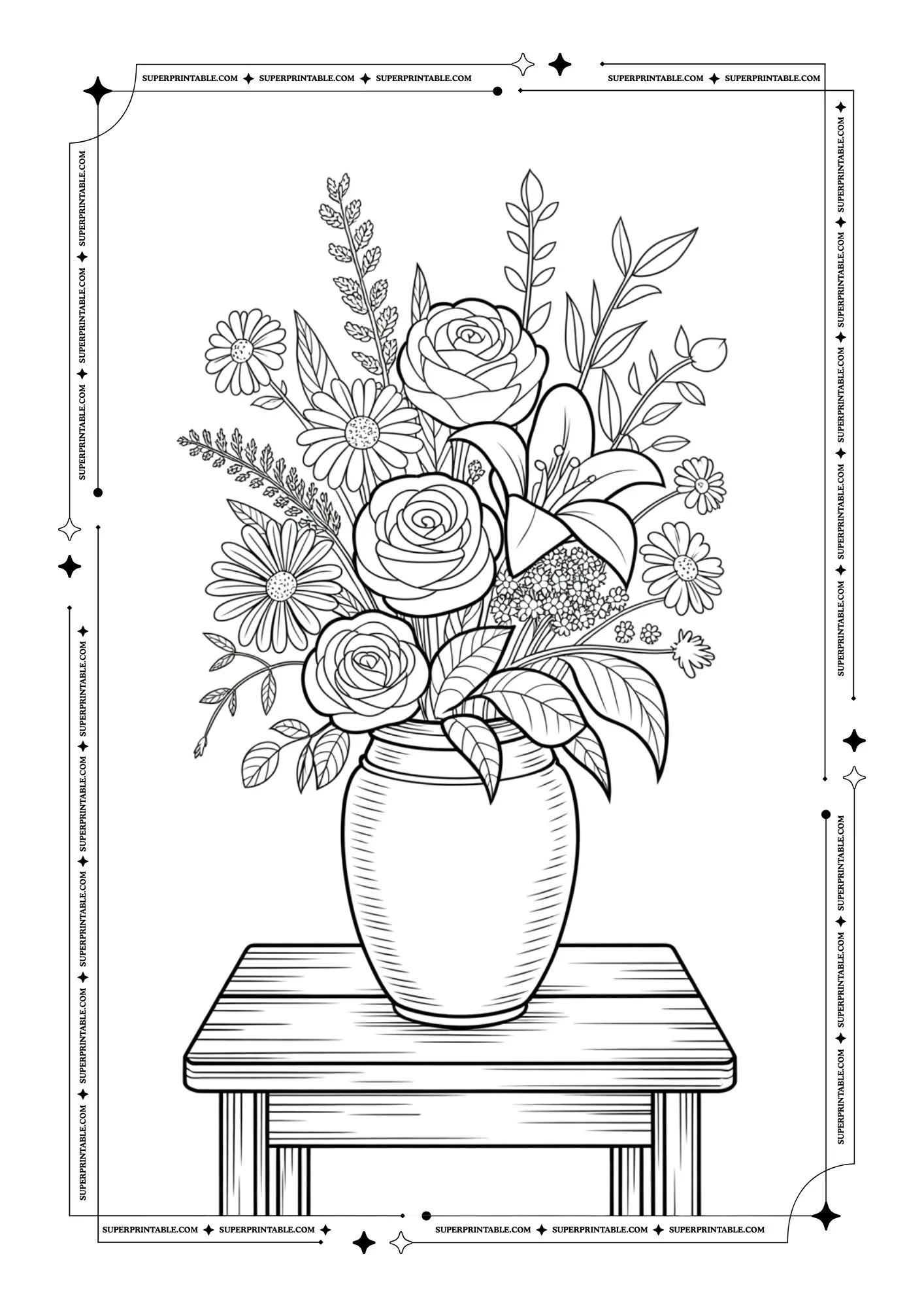 Adult Coloring Book of Flowers and Vases 5
