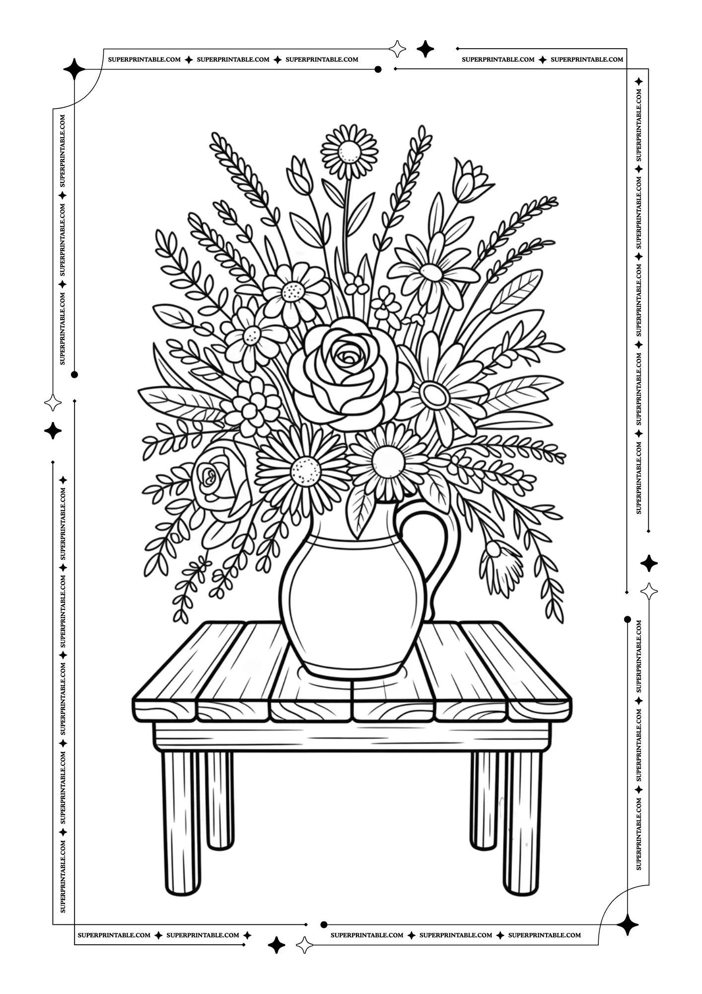 Adult Coloring Book of Flowers and Vases 6
