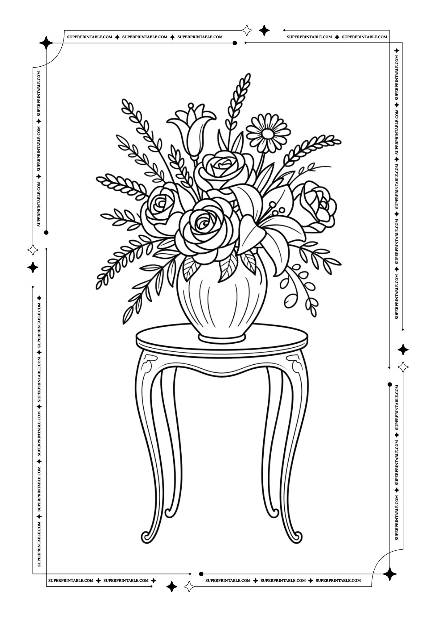 Adult Coloring Book of Flowers and Vases 9