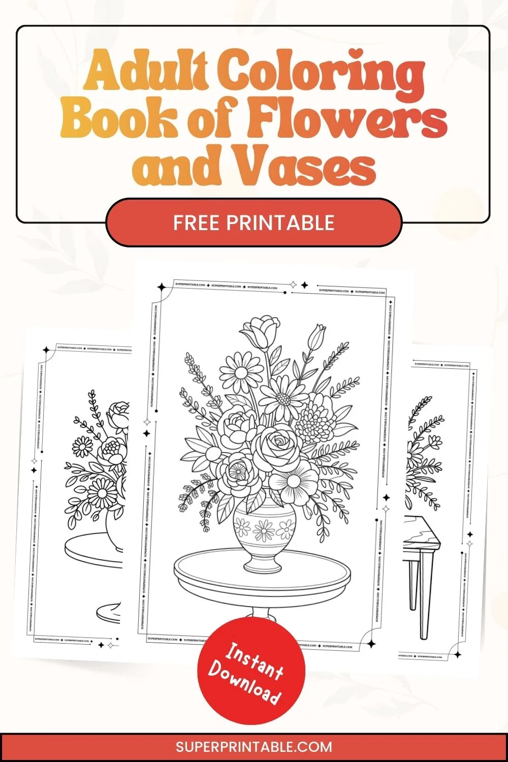 Adult Coloring Book of Flowers and Vases Pinterest Image