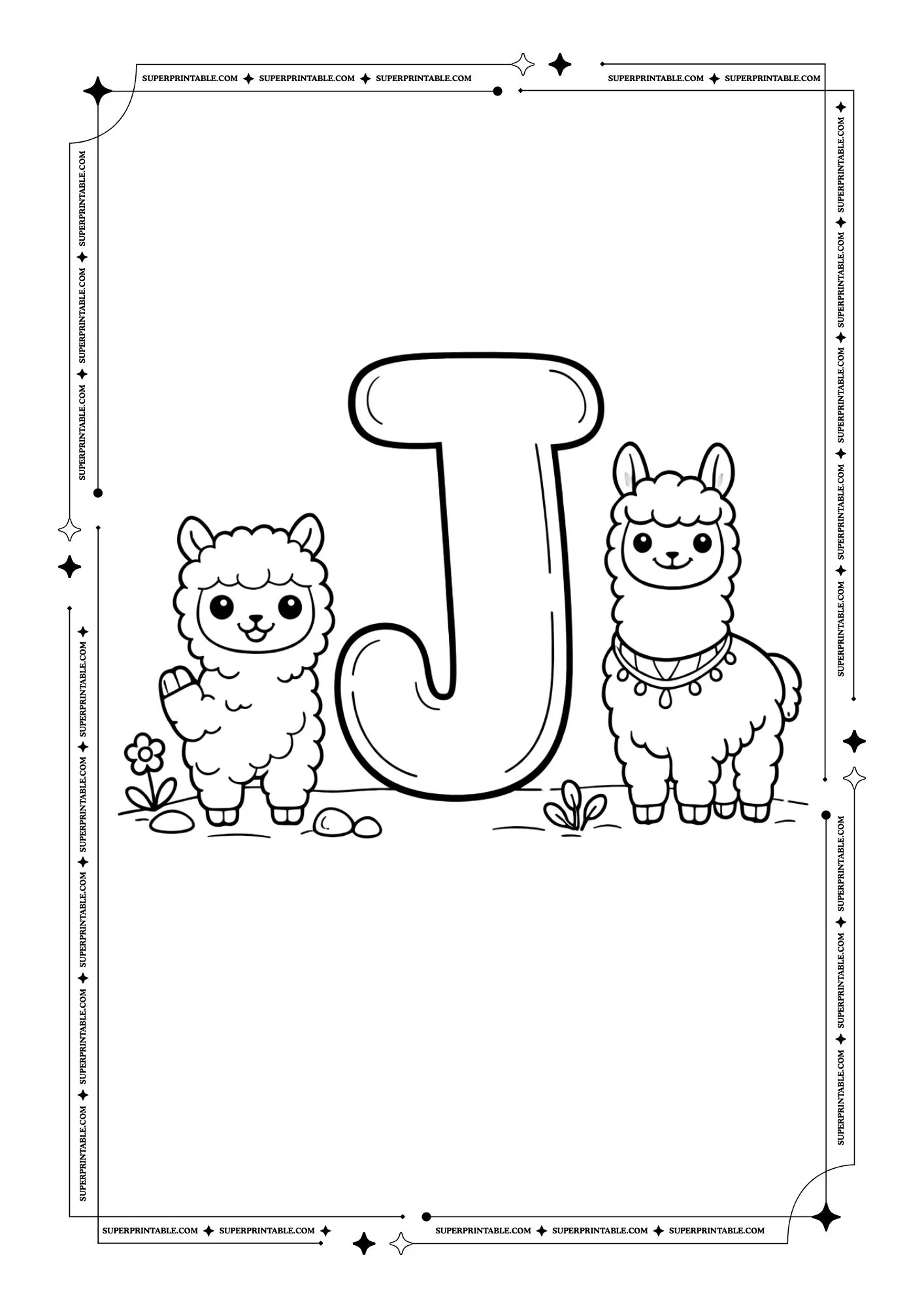 Alpaca & Llama Alphabet Coloring Pages 10