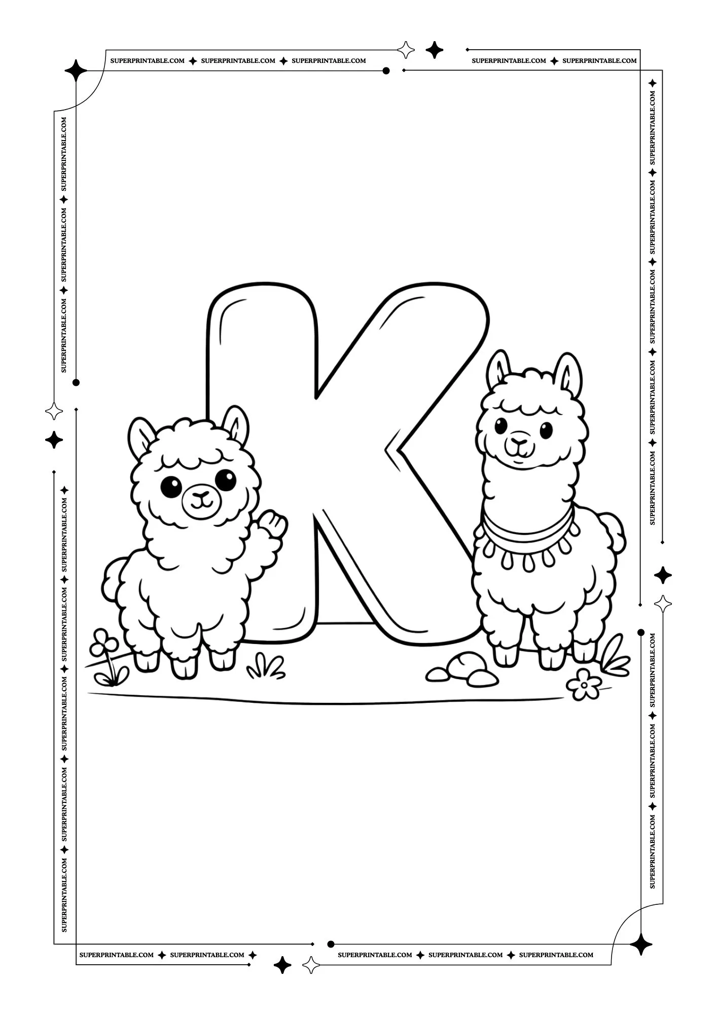 Alpaca & Llama Alphabet Coloring Pages 11