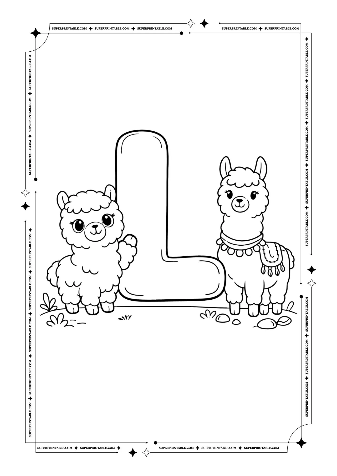 Alpaca & Llama Alphabet Coloring Pages 12
