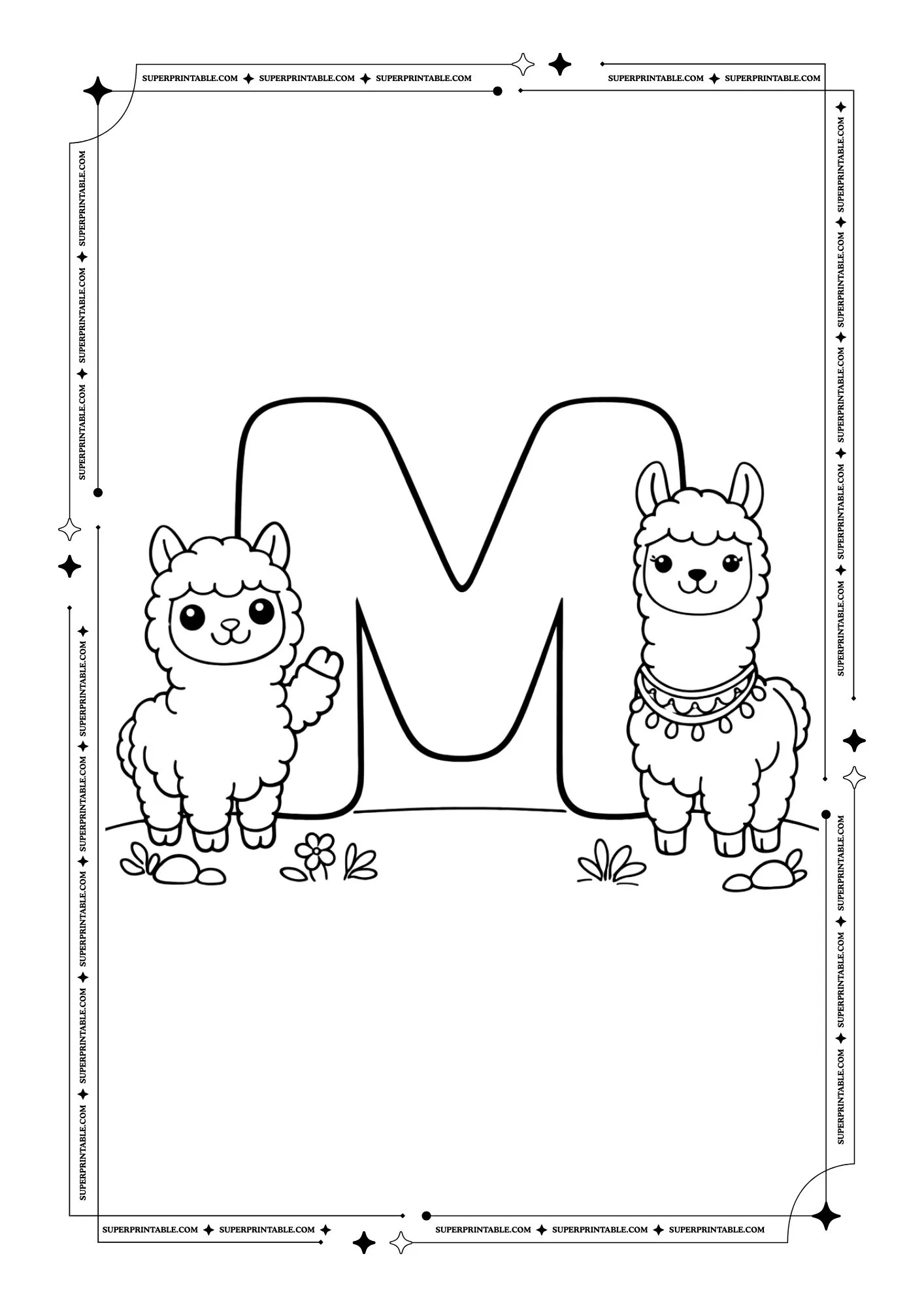 Alpaca & Llama Alphabet Coloring Pages 13
