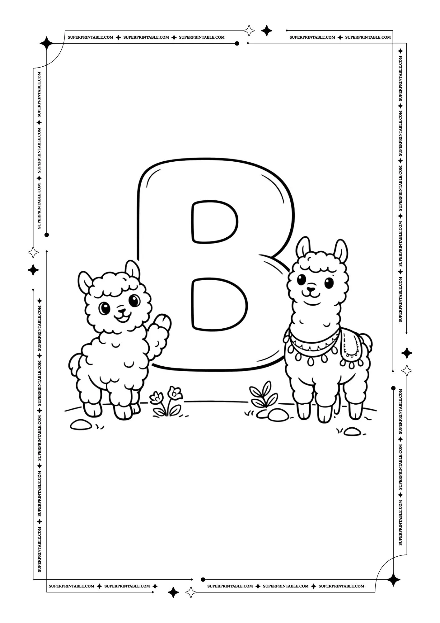 Alpaca & Llama Alphabet Coloring Pages 2