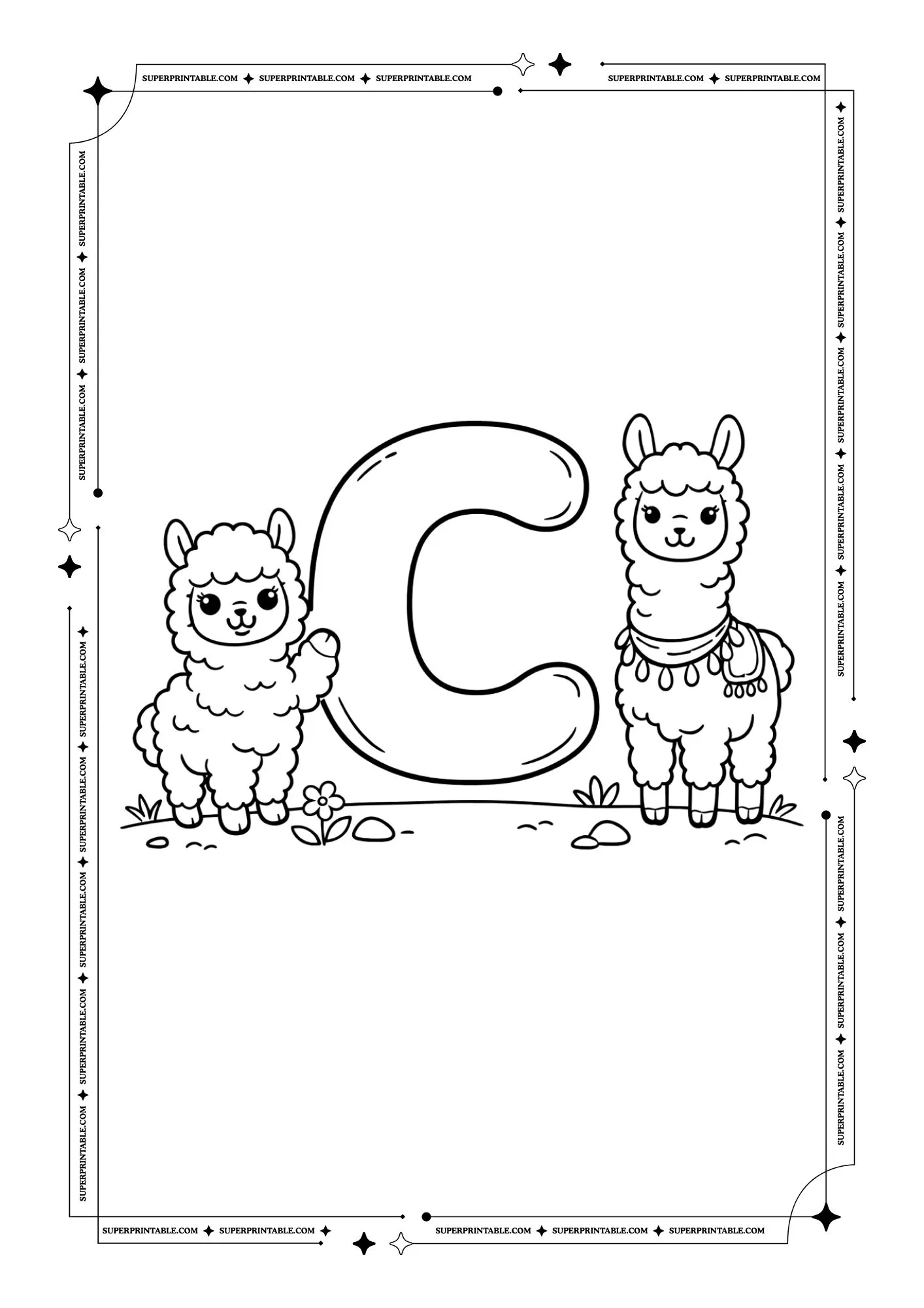 Alpaca & Llama Alphabet Coloring Pages 3