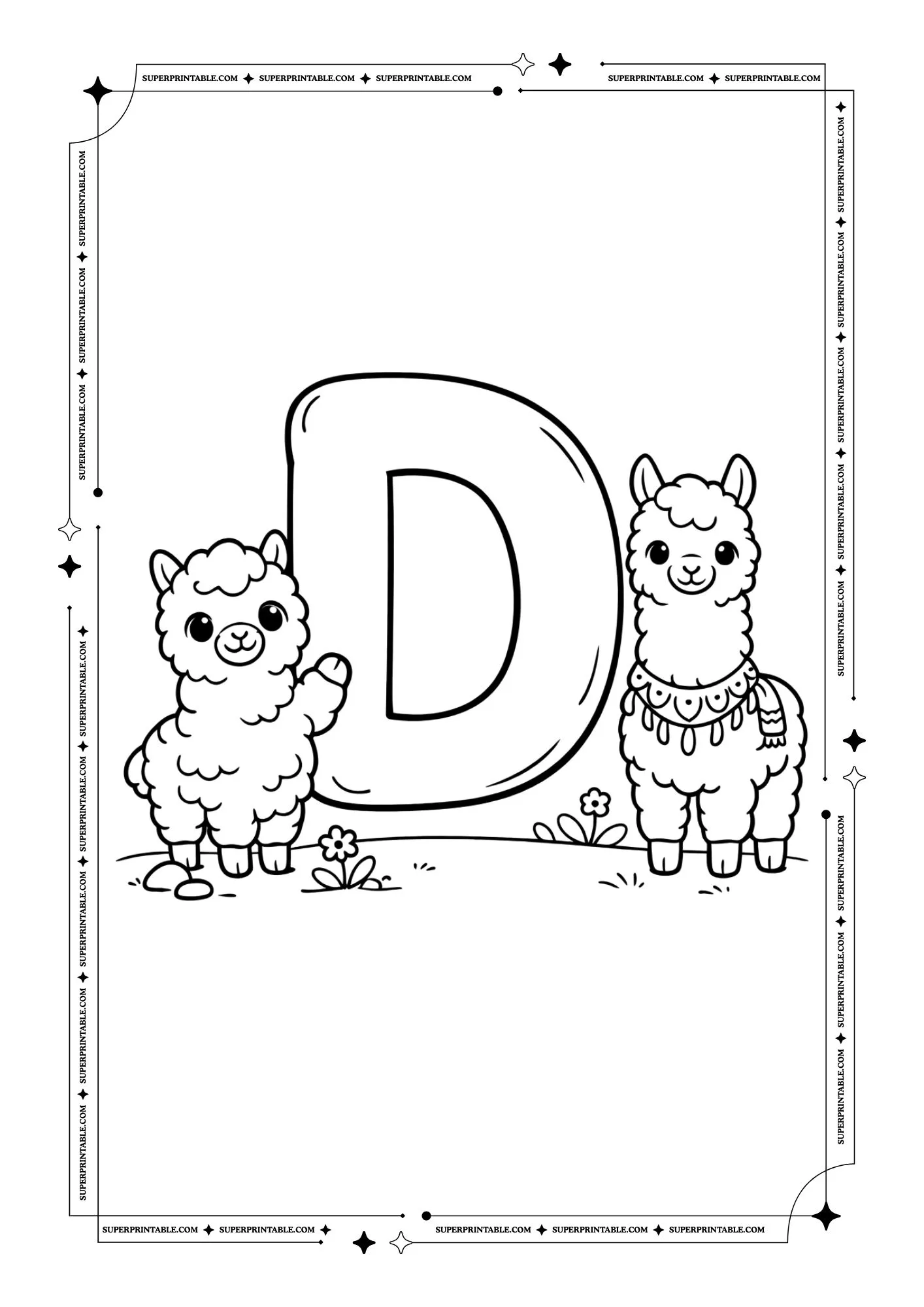 Alpaca & Llama Alphabet Coloring Pages 4