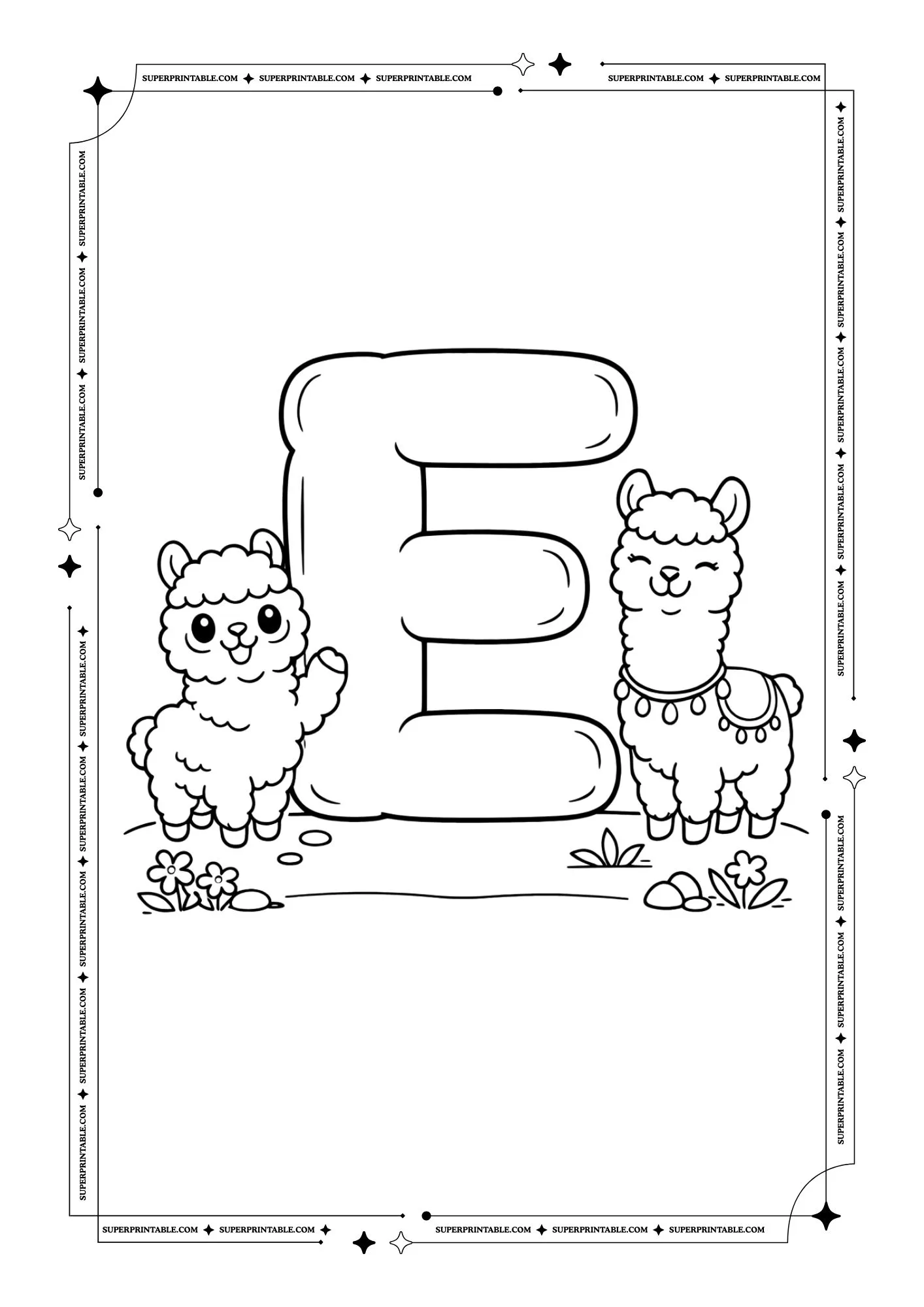 Alpaca & Llama Alphabet Coloring Pages 5