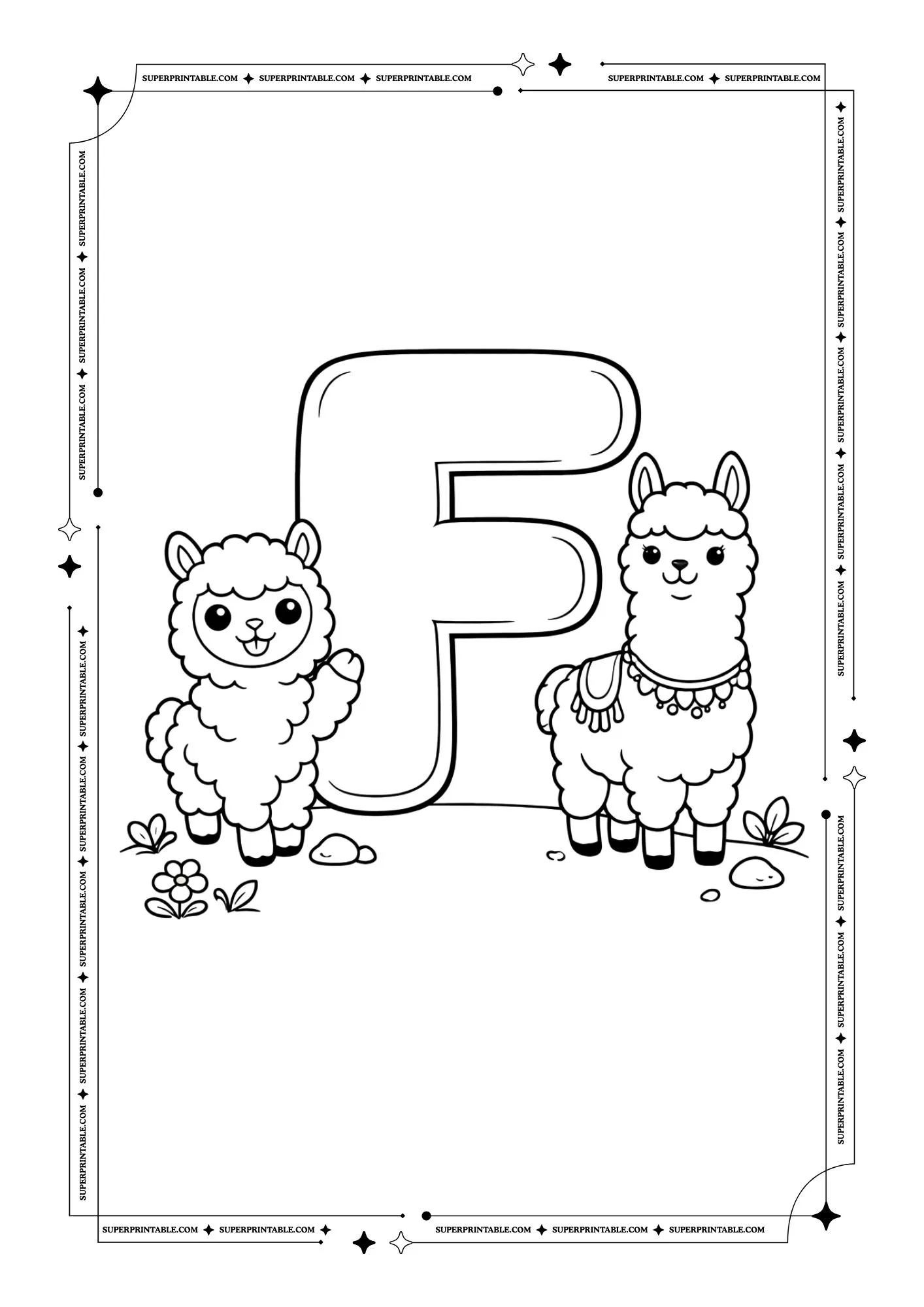 Alpaca & Llama Alphabet Coloring Pages 6