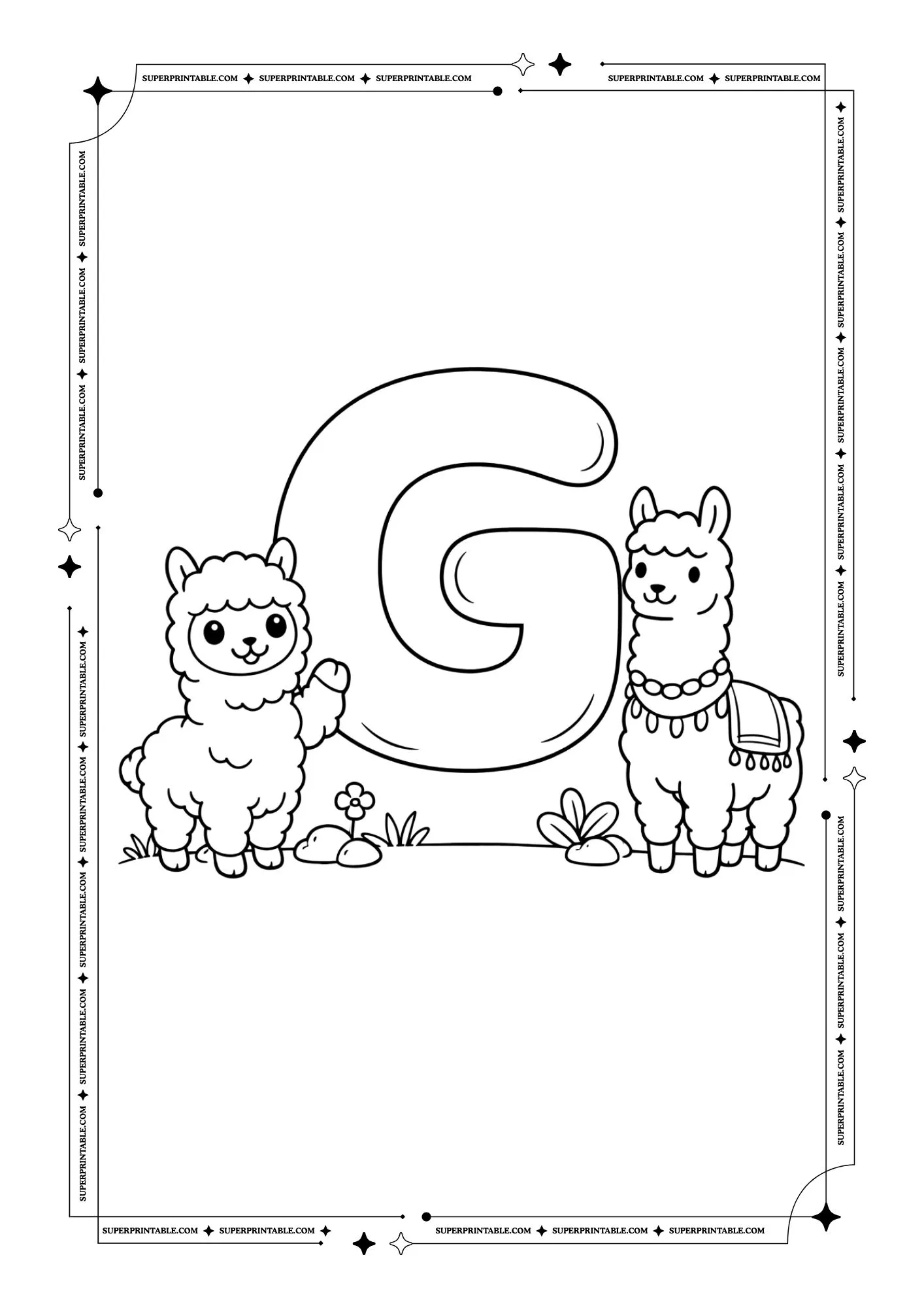 Alpaca & Llama Alphabet Coloring Pages 7
