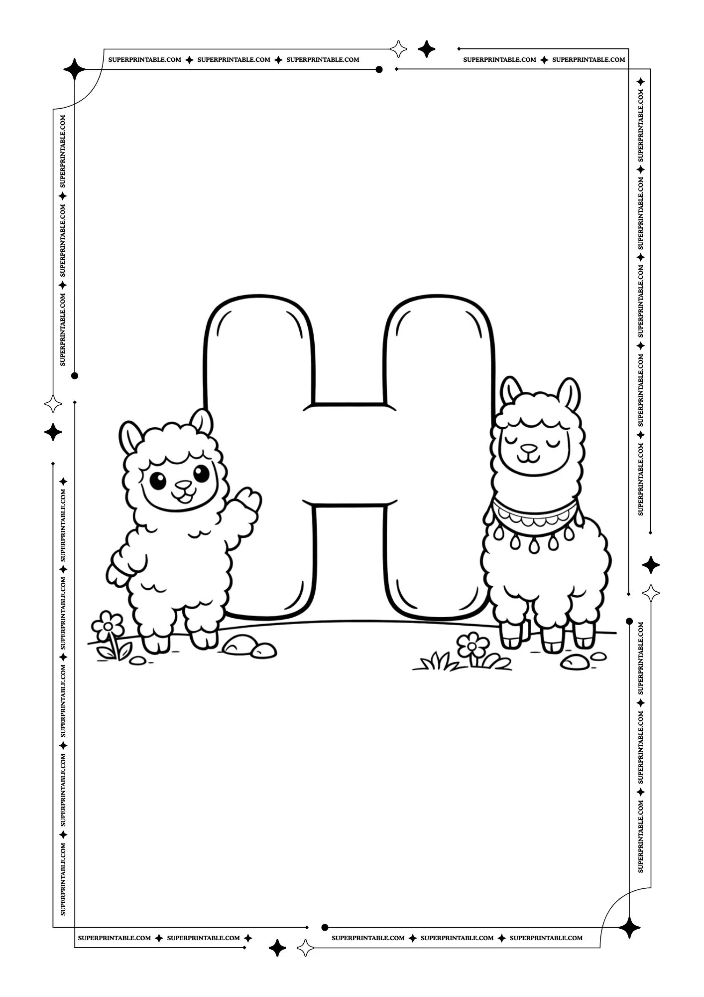 Alpaca & Llama Alphabet Coloring Pages 8
