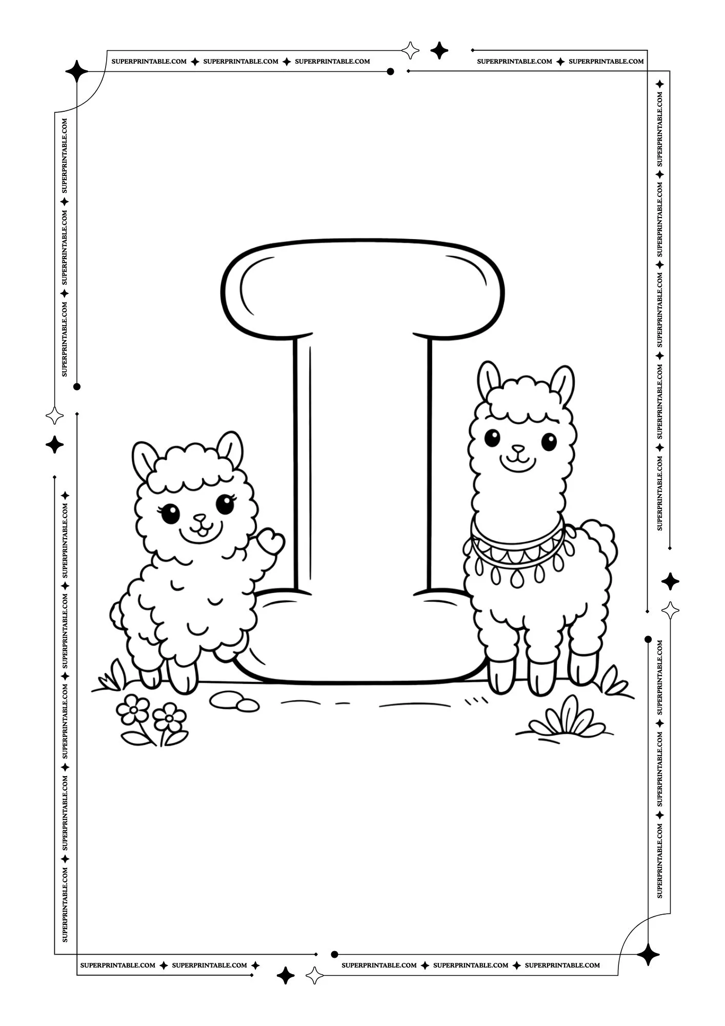 Alpaca & Llama Alphabet Coloring Pages 9