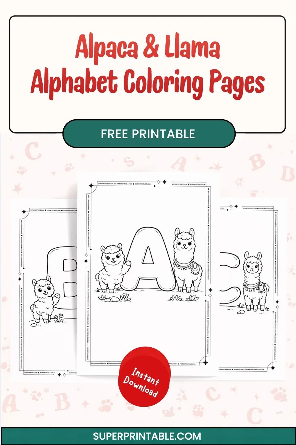 Alpaca & Llama Alphabet Coloring Pages Pinterest Image