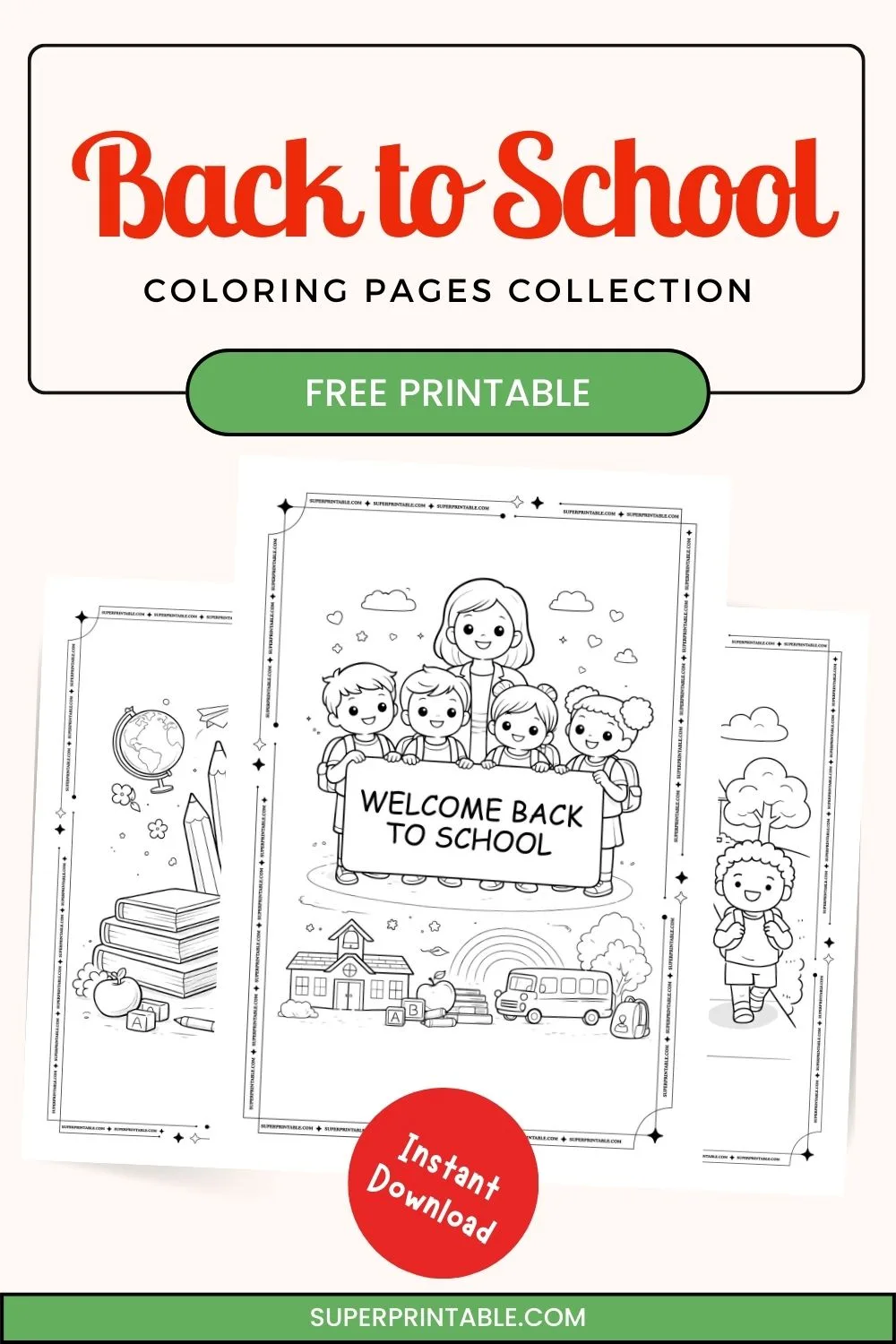 Back to School Coloring Pages Pinterest Image