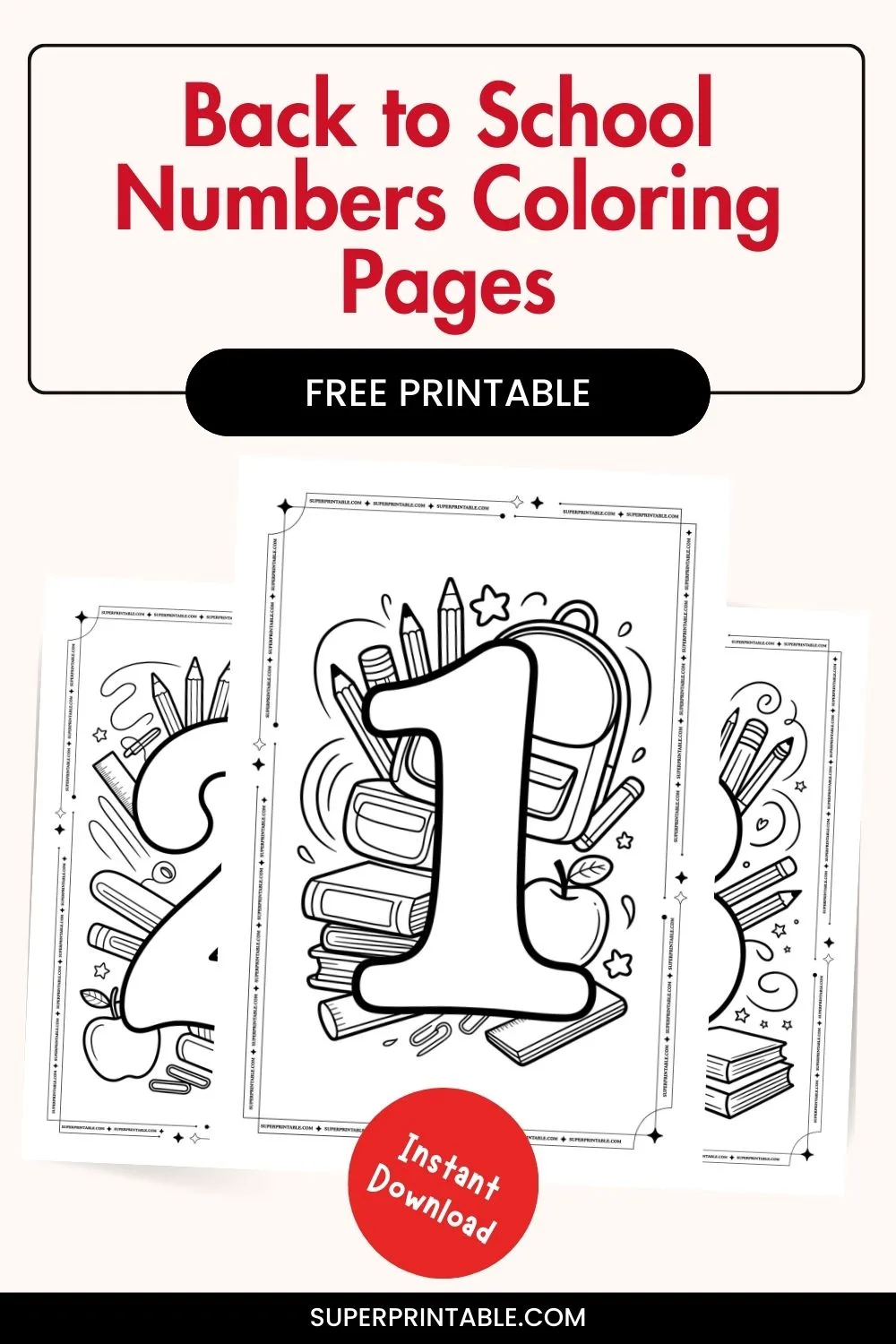 Back to School Numbers Coloring Pages Pinterest Image