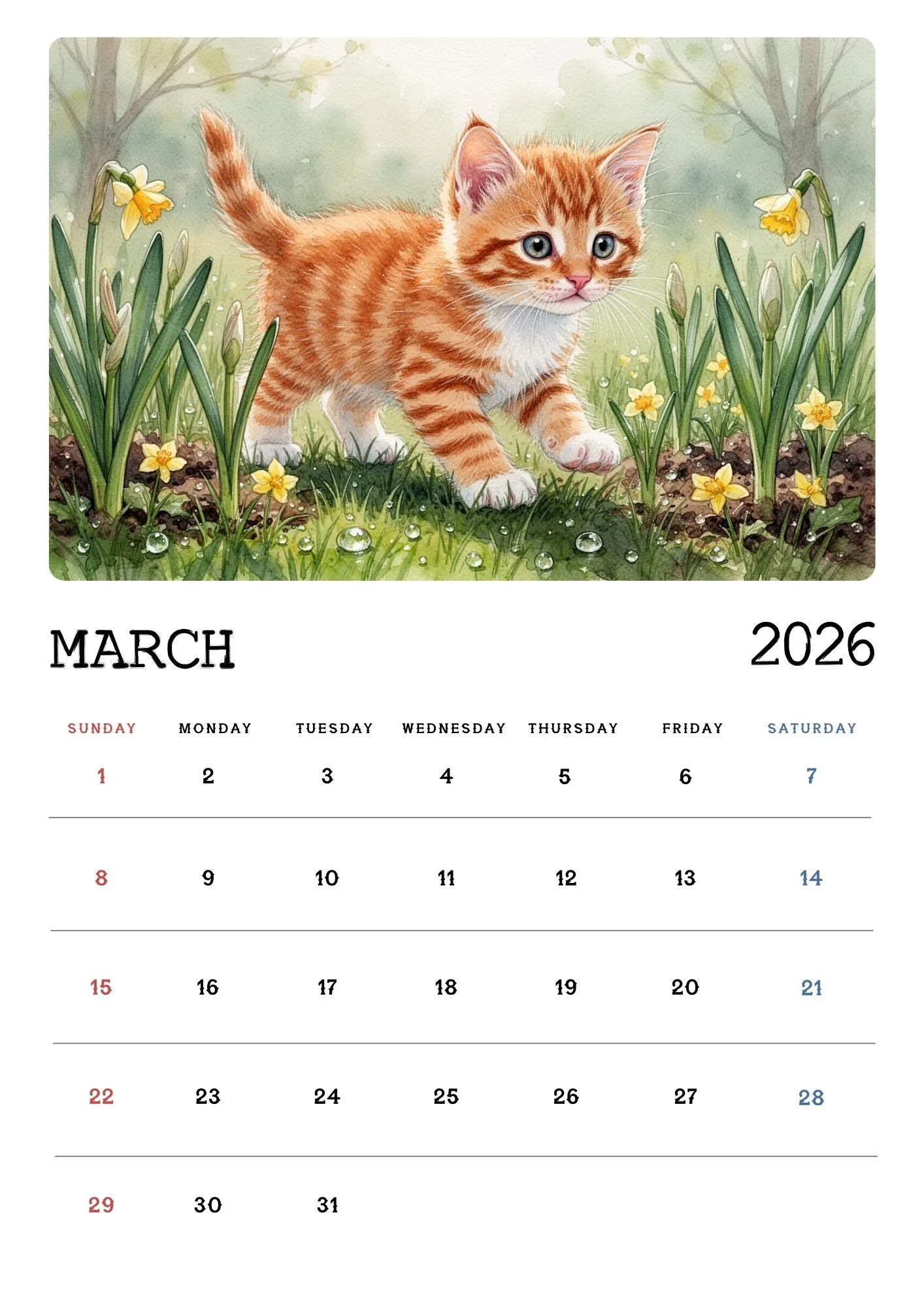 Cat Seasons Nature Calendar 2026 3