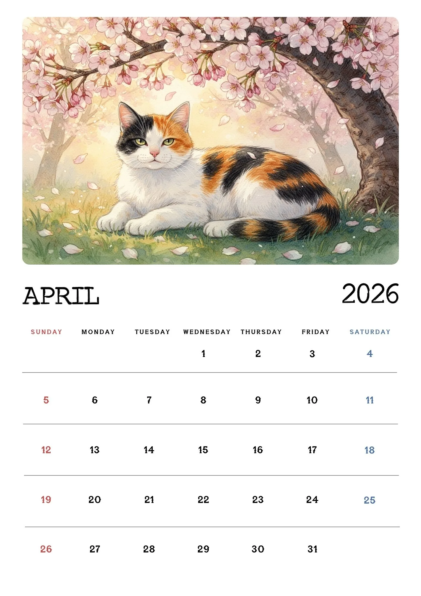 Cat Seasons Nature Calendar 2026 4