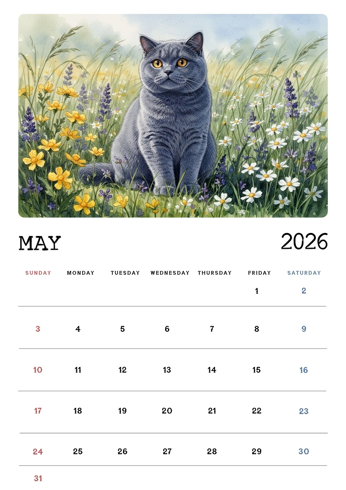 Cat Seasons Nature Calendar 2026 5