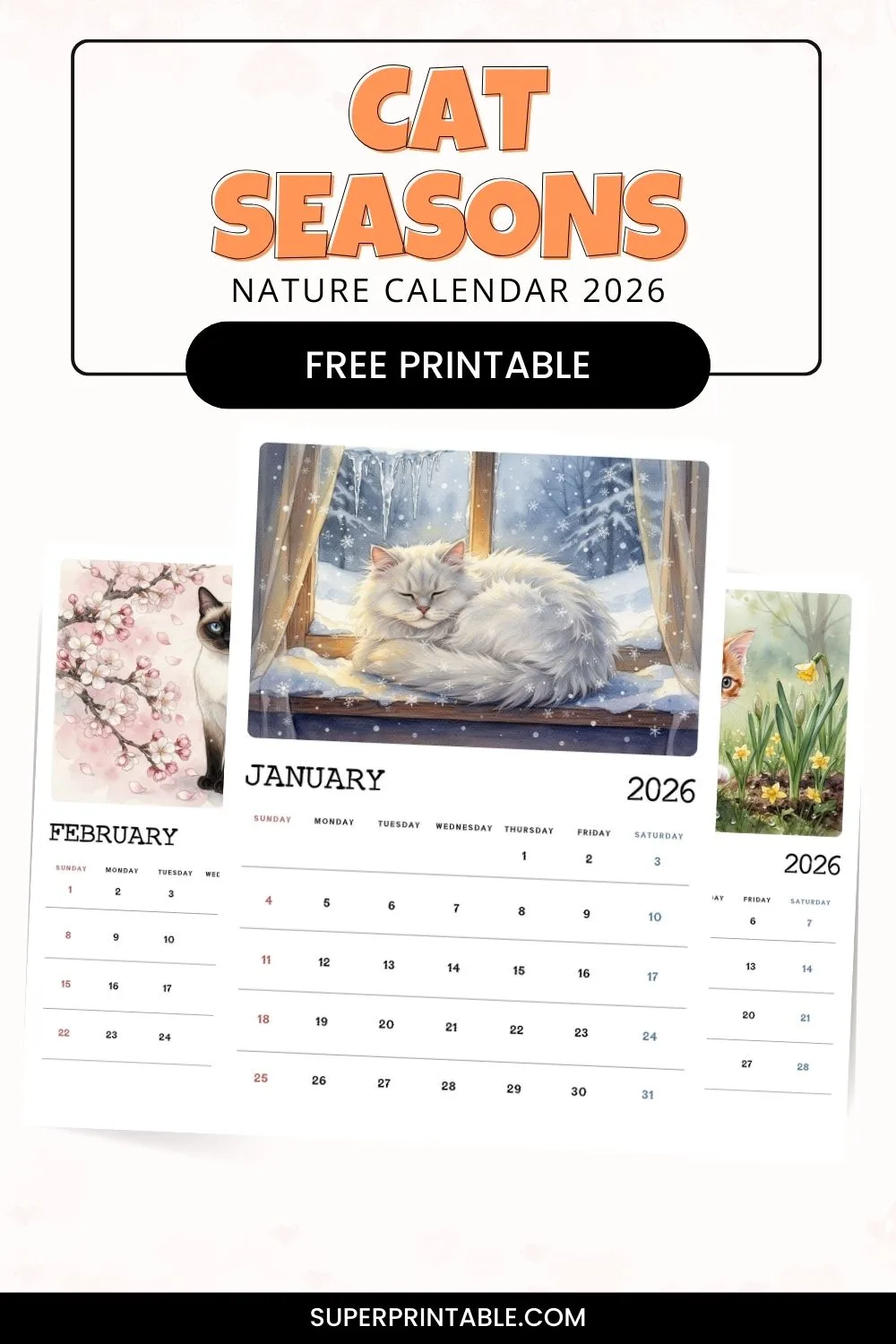 Cat Seasons Nature Calendar 2026 Pinterest Image