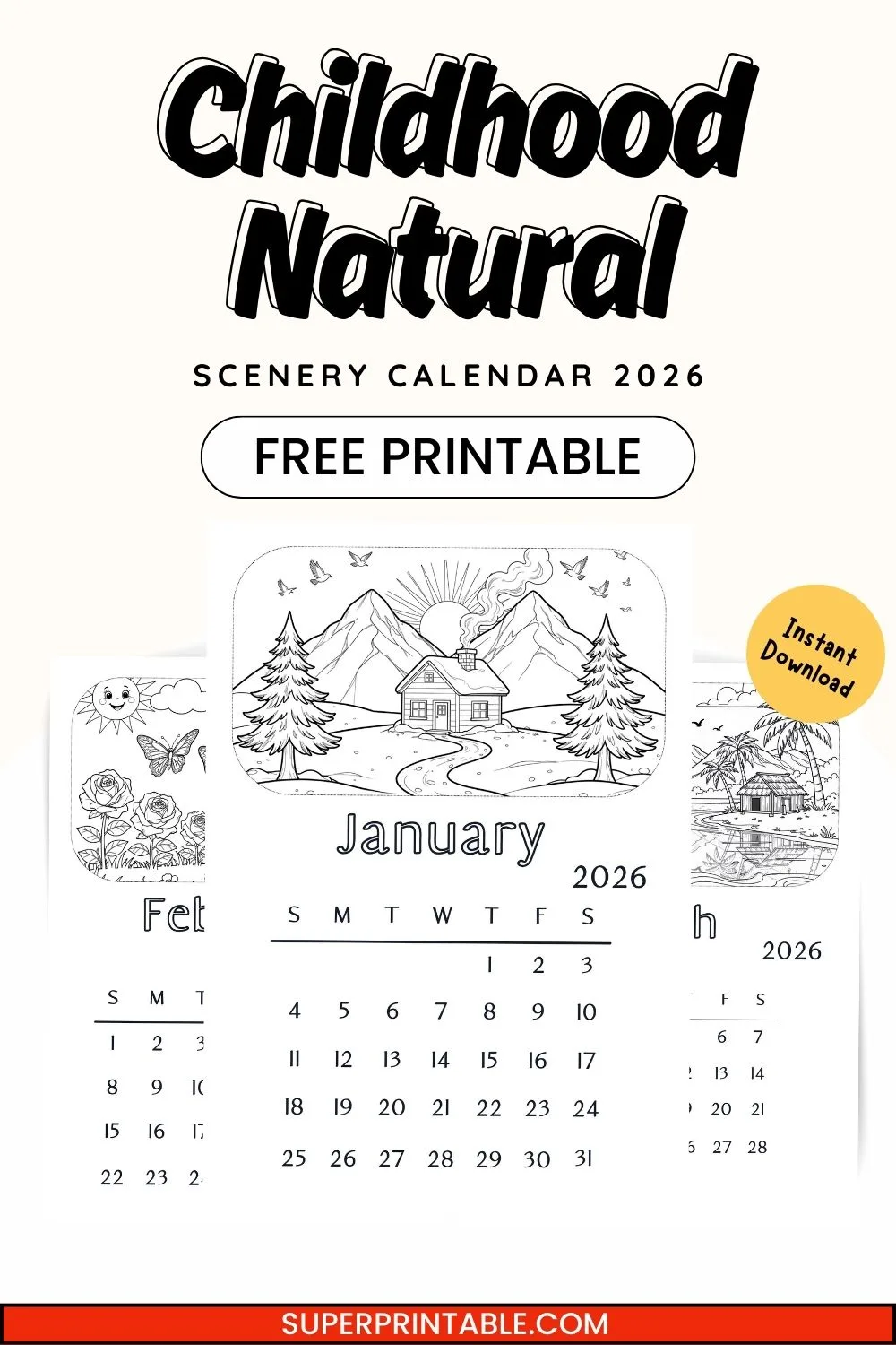 Childhood Natural Scenery Calendar 2026 Pinterest Image