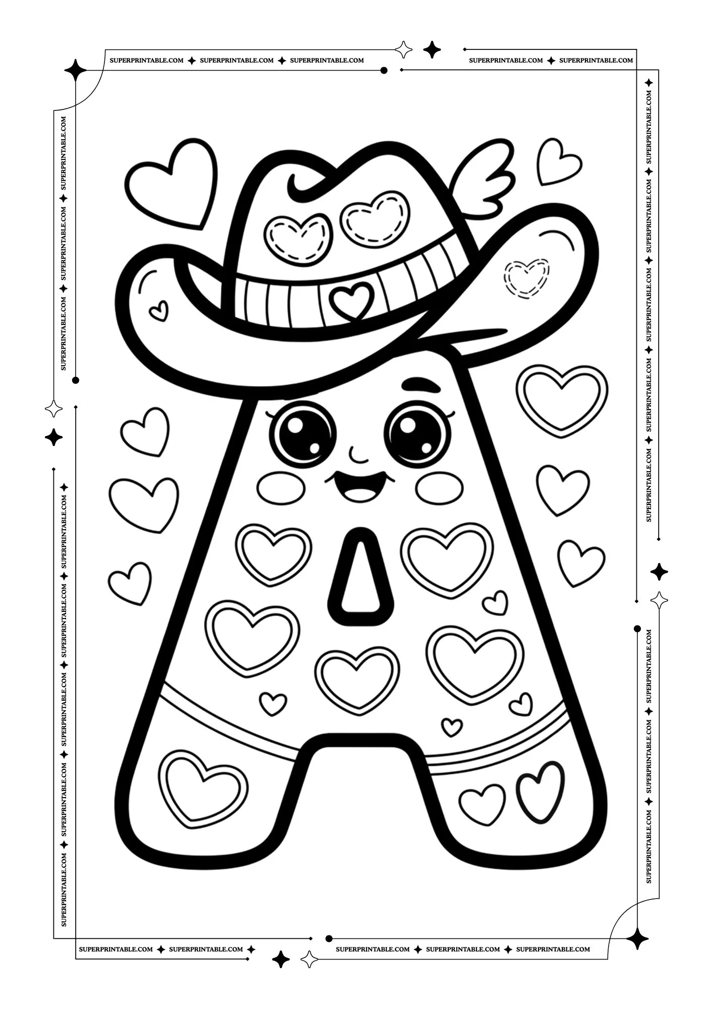 Cowboy Valentines Alphabet Coloring Pages 1