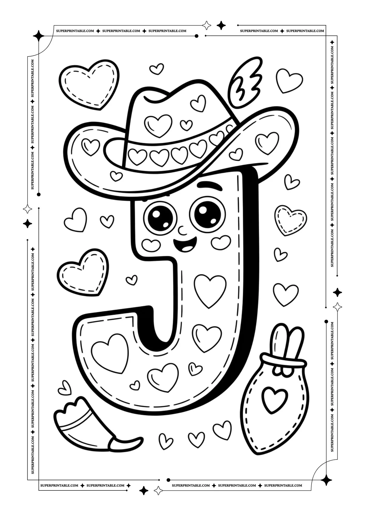 Cowboy Valentines Alphabet Coloring Pages 10