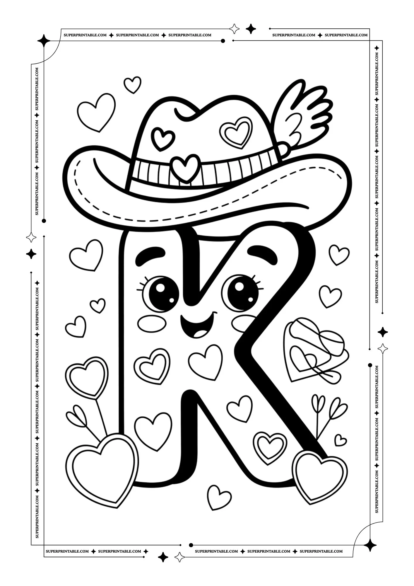 Cowboy Valentines Alphabet Coloring Pages 11