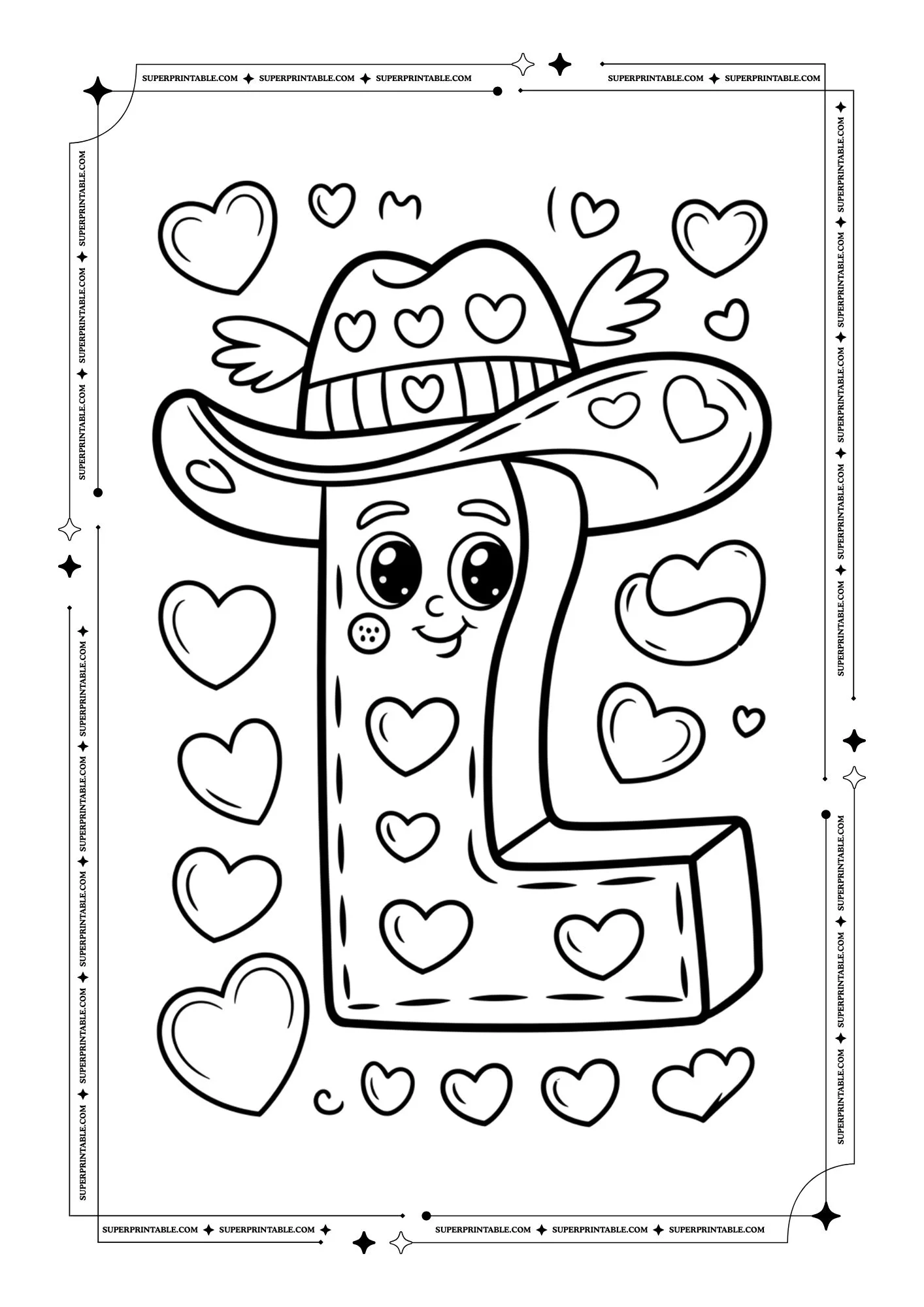 Cowboy Valentines Alphabet Coloring Pages 12