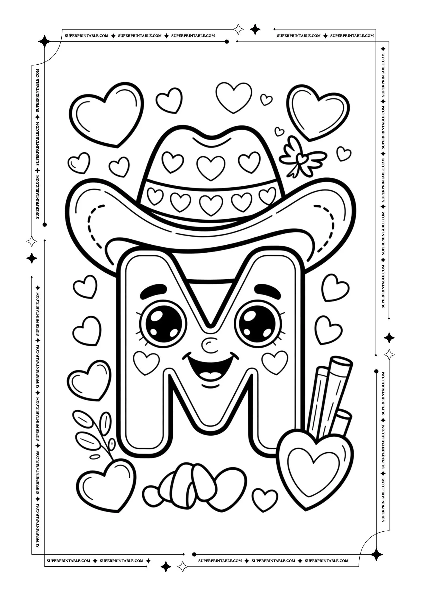 Cowboy Valentines Alphabet Coloring Pages 13